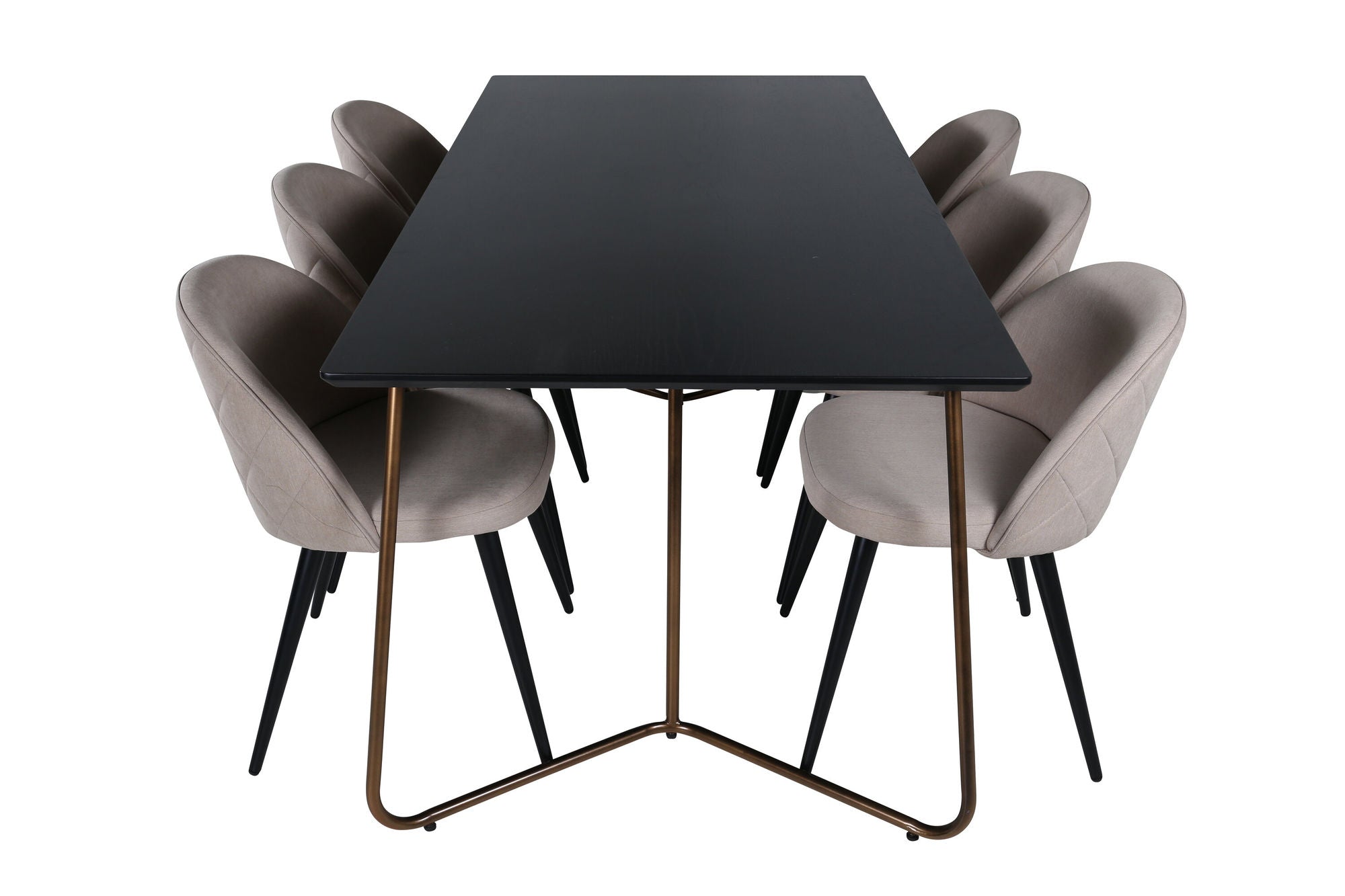 Venture Home Petra spisebord , Distressed Copper Black Veneer+Velvet Stitches stol , Black Beige Fabric (Polyester linen )_6