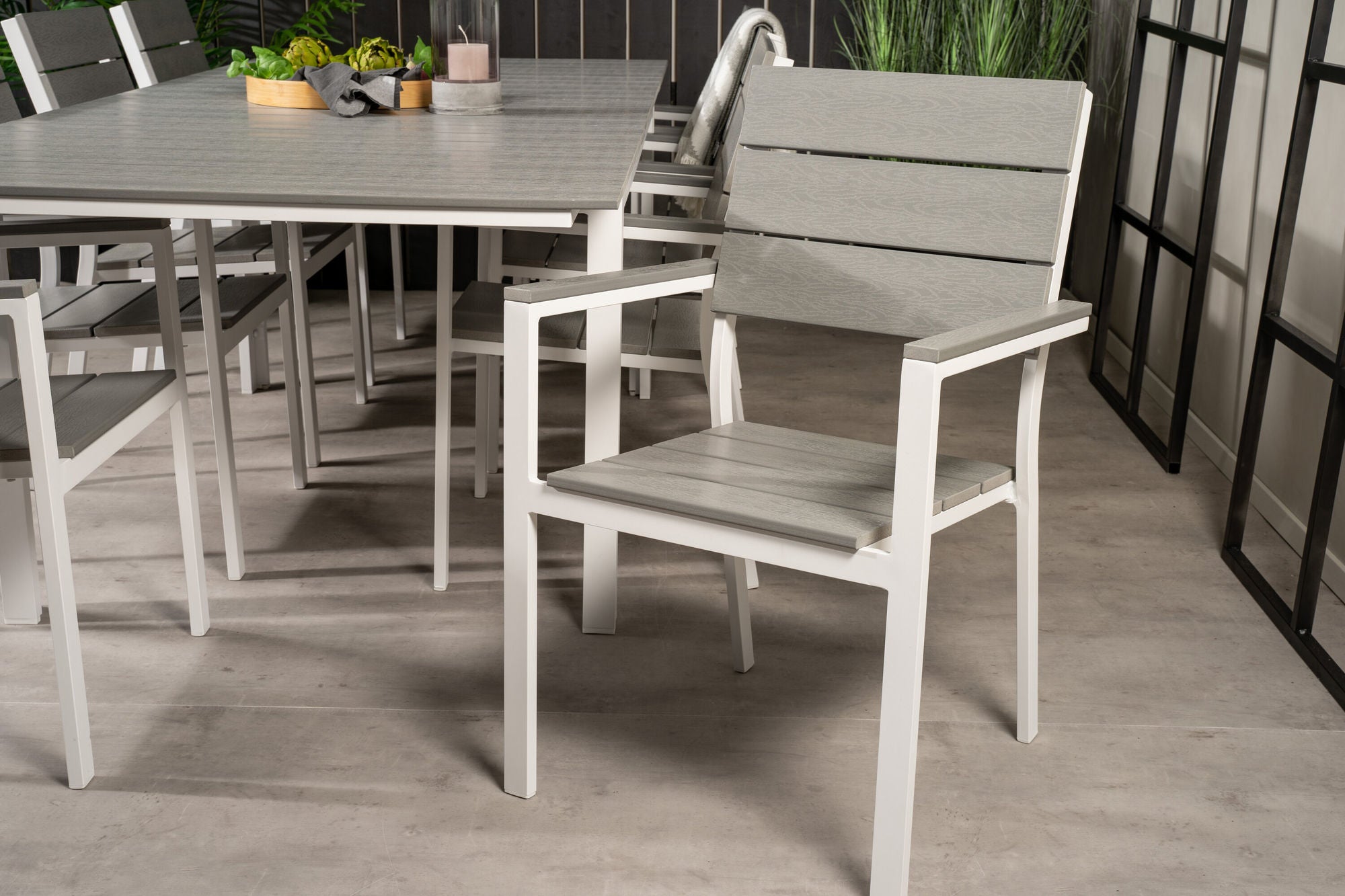 Venture Home Levels bord 160/240 - White/Grey - Levels stol (stackable) - White Alu / Grey Aintwood 8
