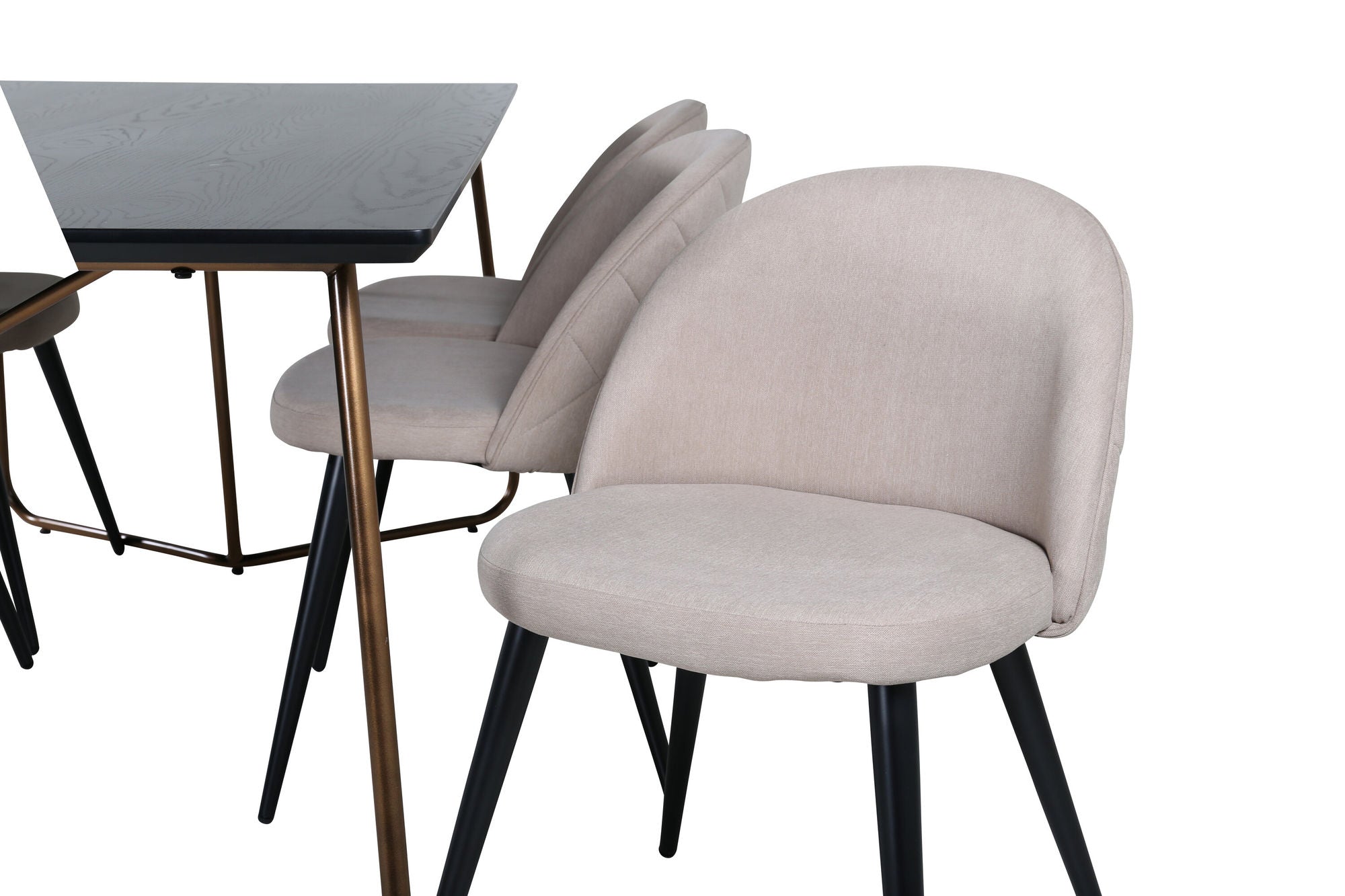 Venture Home Petra spisebord , Distressed Copper Black Veneer+Velvet Stitches stol , Black Beige Fabric (Polyester linen )_6