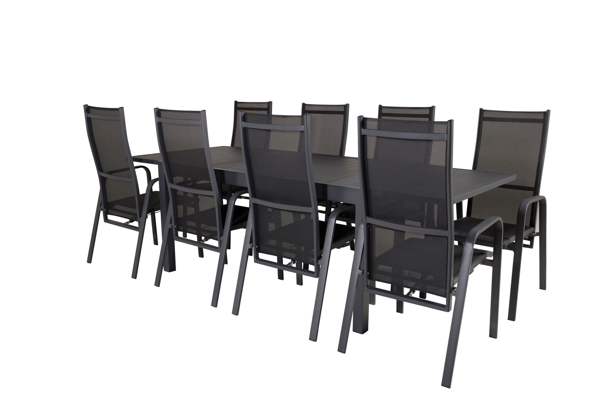 Venture Home Marbella spisebord 160/240*100*H75 - Black+Copacabana Recliner stol (stackable) - Black Alu / Black Textilene_8