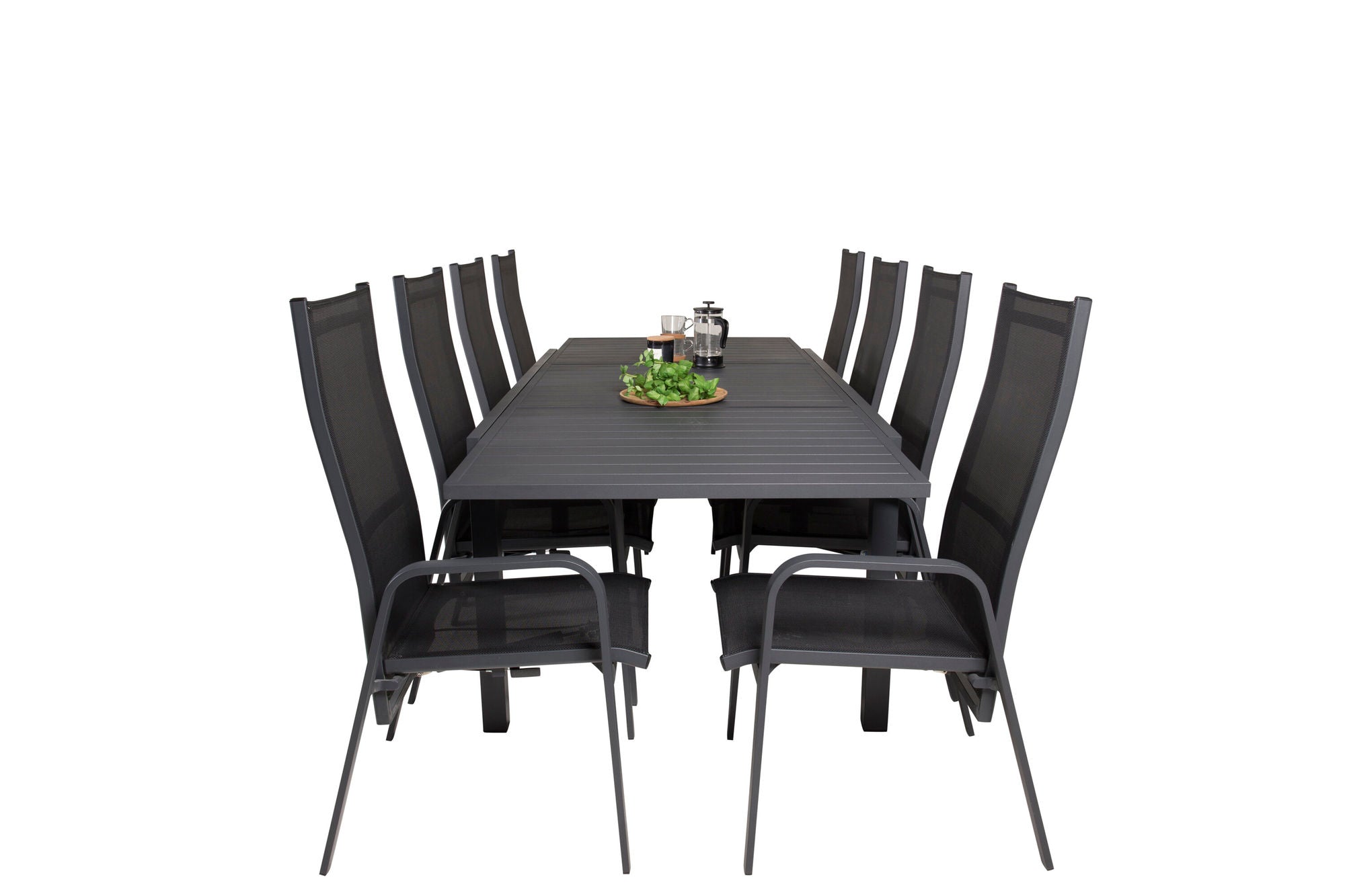 Venture Home Marbella spisebord 160/240*100*H75 - Black+Copacabana Recliner stol (stackable) - Black Alu / Black Textilene_8