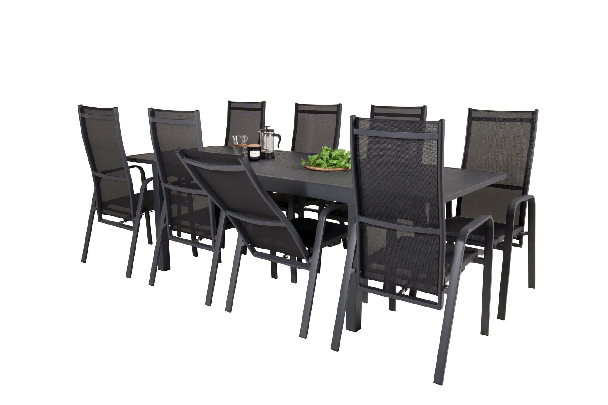 Venture Home Marbella spisebord 160/240*100*H75 - Black+Copacabana Recliner stol (stackable) - Black Alu / Black Textilene_8