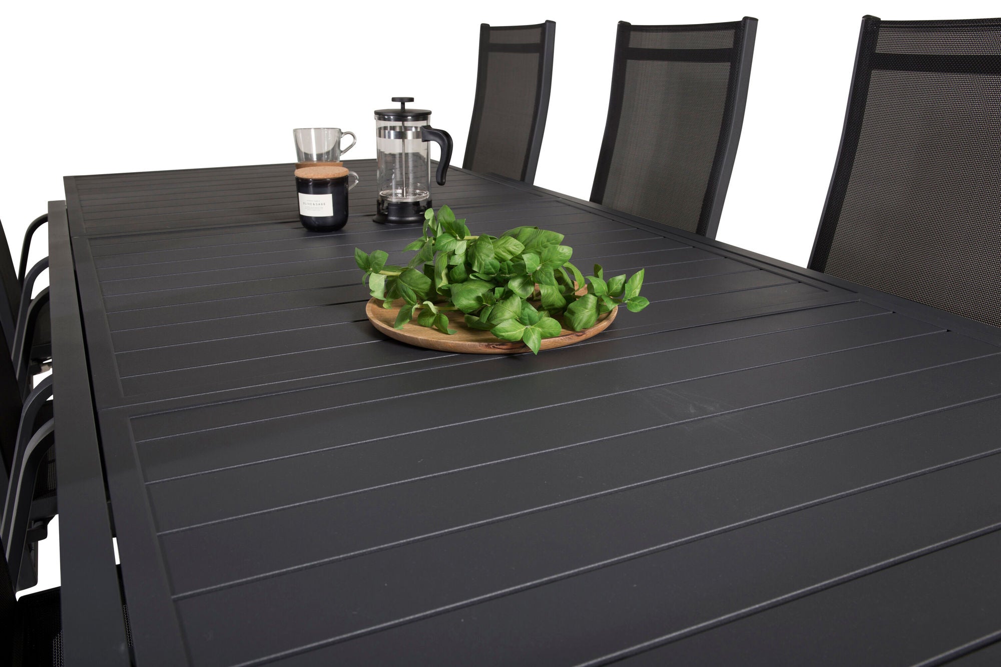 Venture Home Marbella spisebord 160/240*100*H75 - Black+Copacabana Recliner stol (stackable) - Black Alu / Black Textilene_8