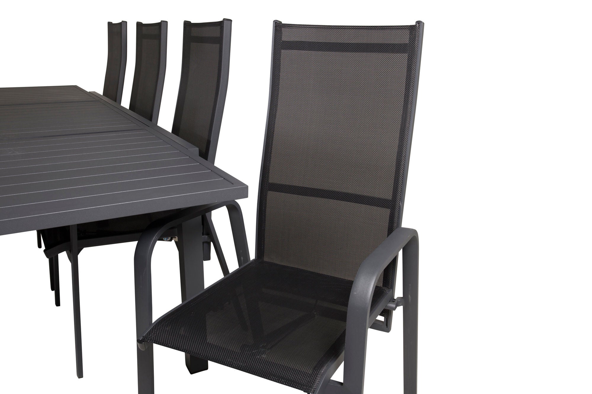 Venture Home Marbella spisebord 160/240*100*H75 - Black+Copacabana Recliner stol (stackable) - Black Alu / Black Textilene_8