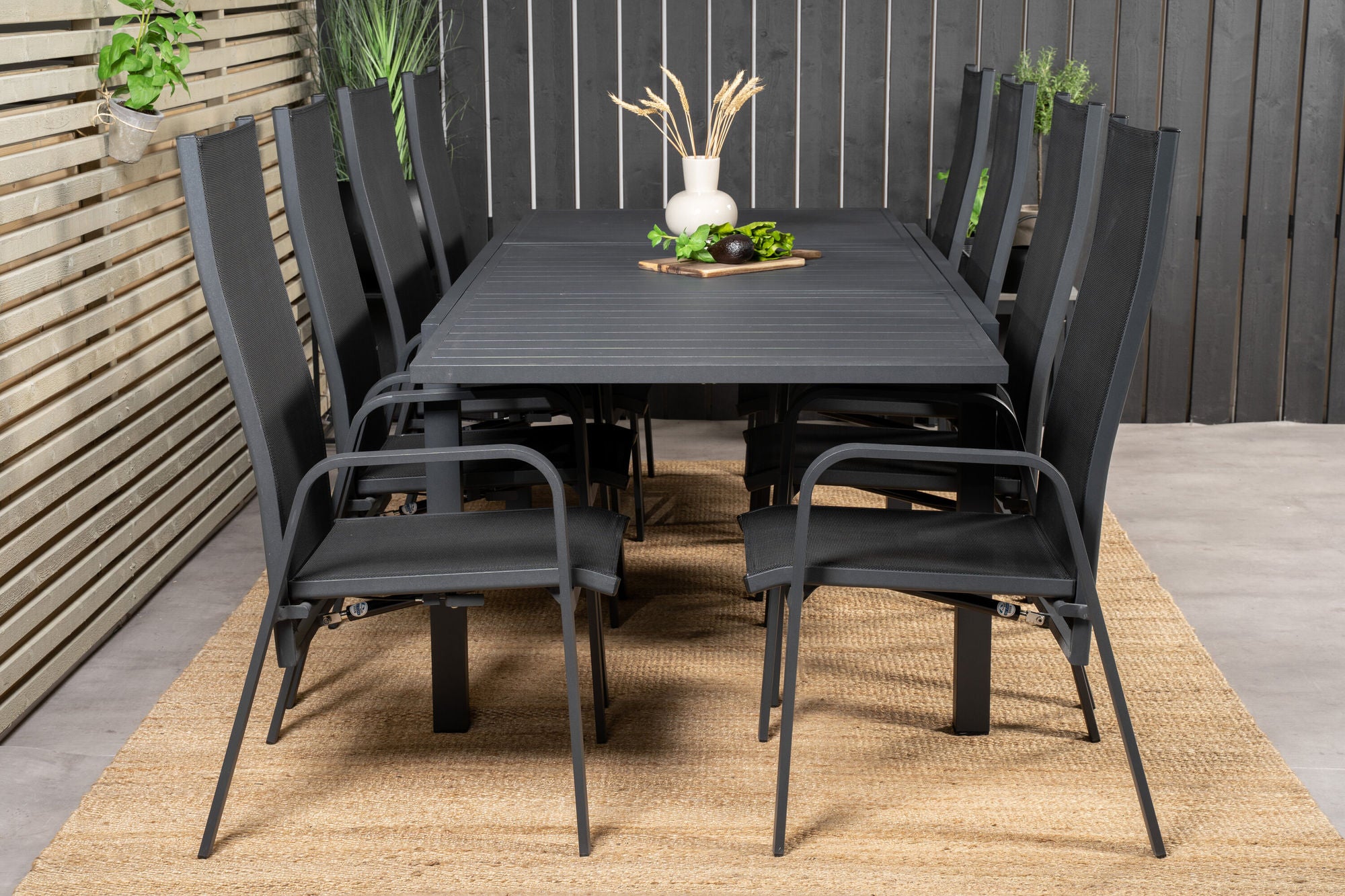 Venture Home Marbella spisebord 160/240*100*H75 - Black+Copacabana Recliner stol (stackable) - Black Alu / Black Textilene_8