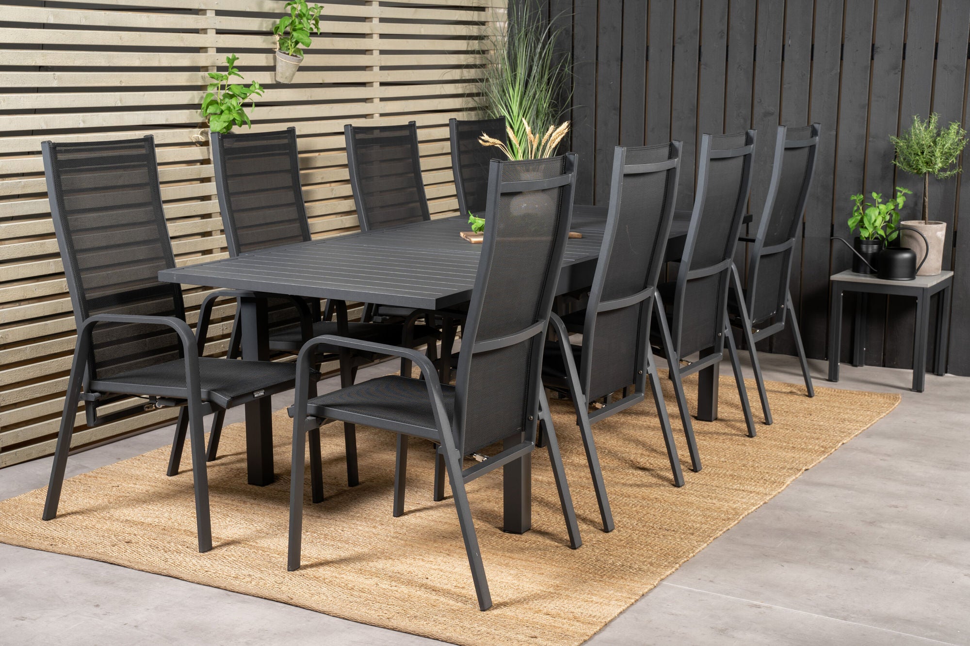 Venture Home Marbella spisebord 160/240*100*H75 - Black+Copacabana Recliner stol (stackable) - Black Alu / Black Textilene_8