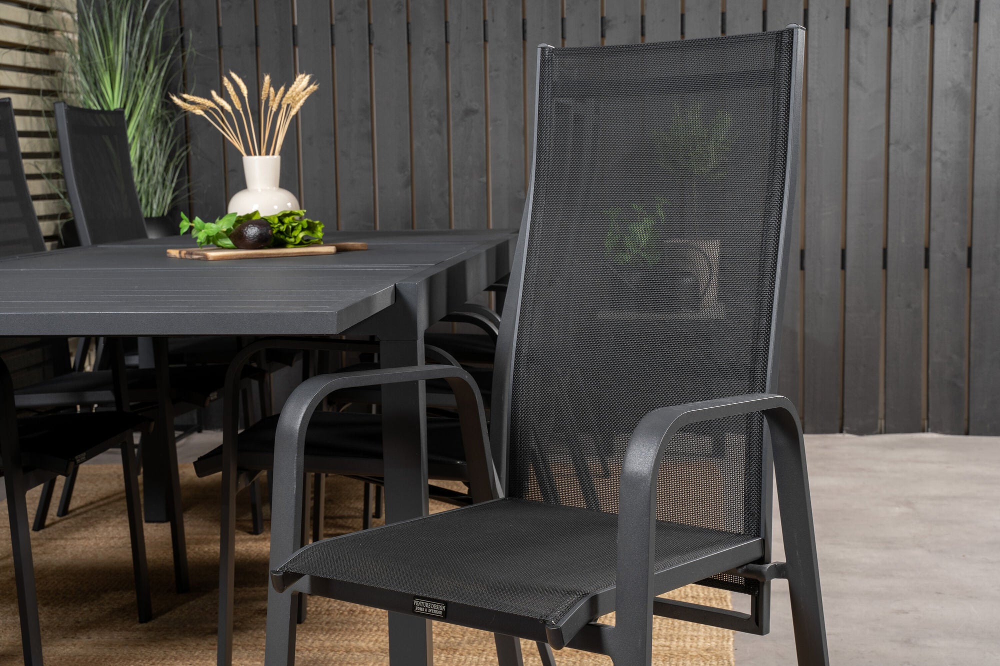 Venture Home Marbella spisebord 160/240*100*H75 - Black+Copacabana Recliner stol (stackable) - Black Alu / Black Textilene_8
