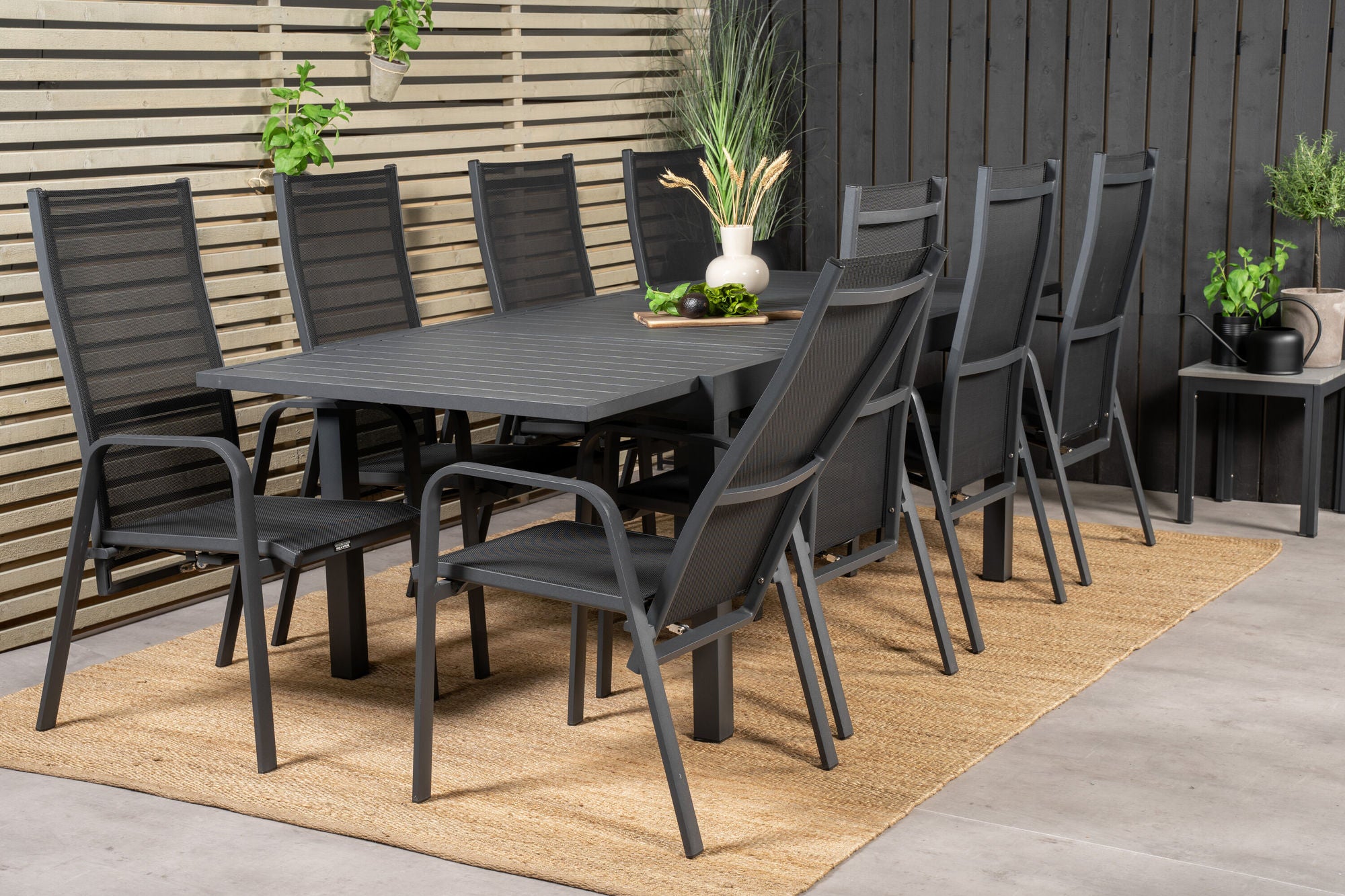 Venture Home Marbella spisebord 160/240*100*H75 - Black+Copacabana Recliner stol (stackable) - Black Alu / Black Textilene_8