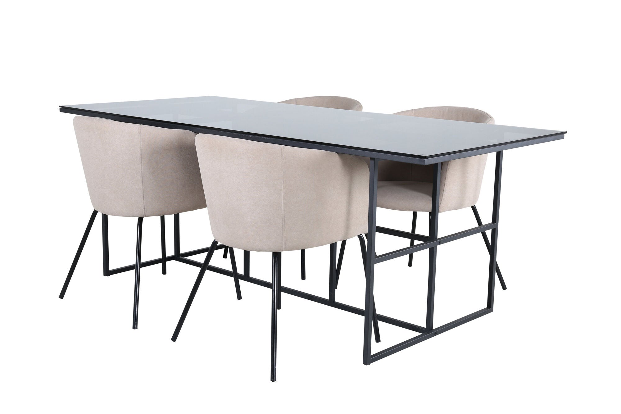 Venture Home Leif spisebord - Black / Black smoked smoked Glass+Berit stol - Black / Beige Fabric (Polyester linen )_4