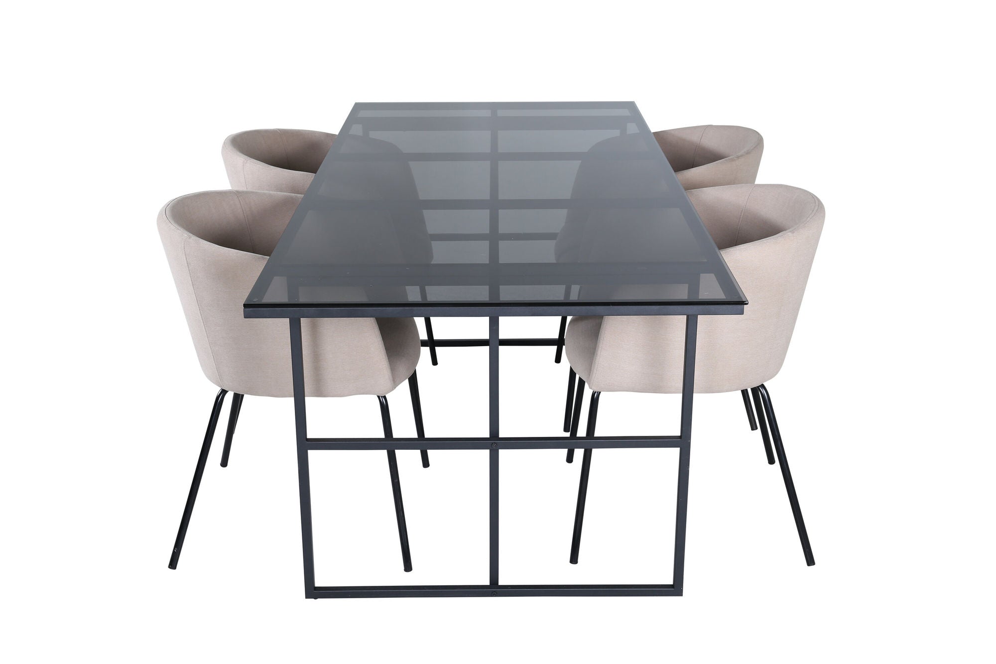 Venture Home Leif spisebord - Black / Black smoked smoked Glass+Berit stol - Black / Beige Fabric (Polyester linen )_4