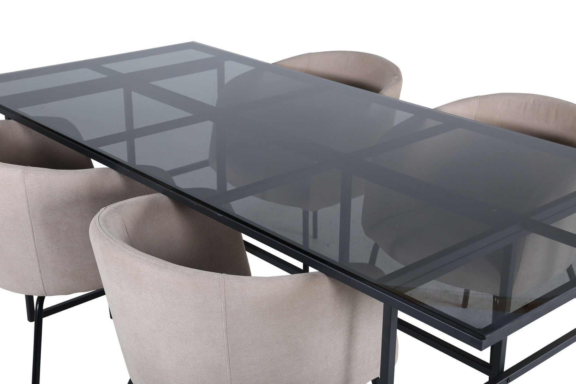 Venture Home Leif spisebord - Black / Black smoked smoked Glass+Berit stol - Black / Beige Fabric (Polyester linen )_4