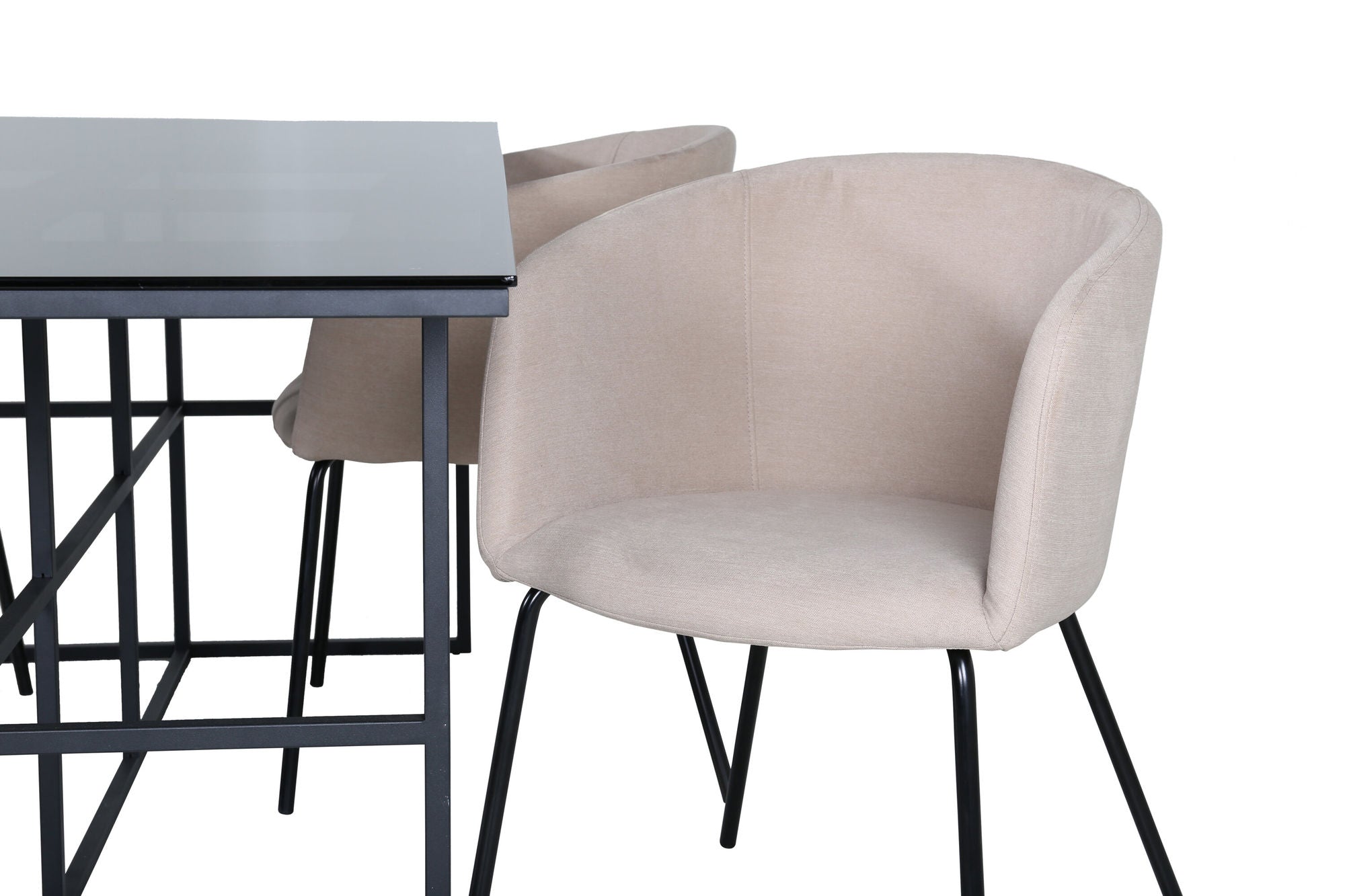 Venture Home Leif spisebord - Black / Black smoked smoked Glass+Berit stol - Black / Beige Fabric (Polyester linen )_4