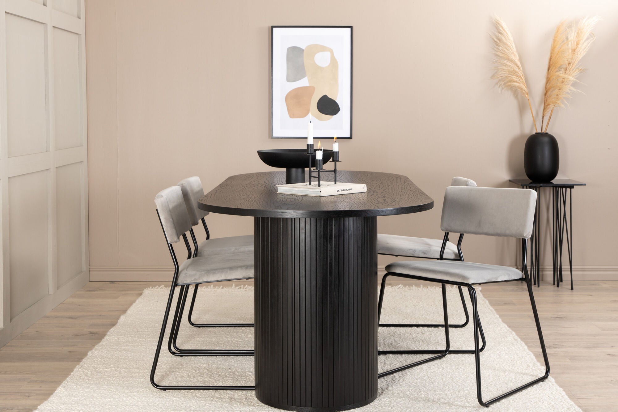 Venture Home Bianca Oval spisebord - Black / Black Veneer+Kenth stol - Black / Light Grey Velvet_4