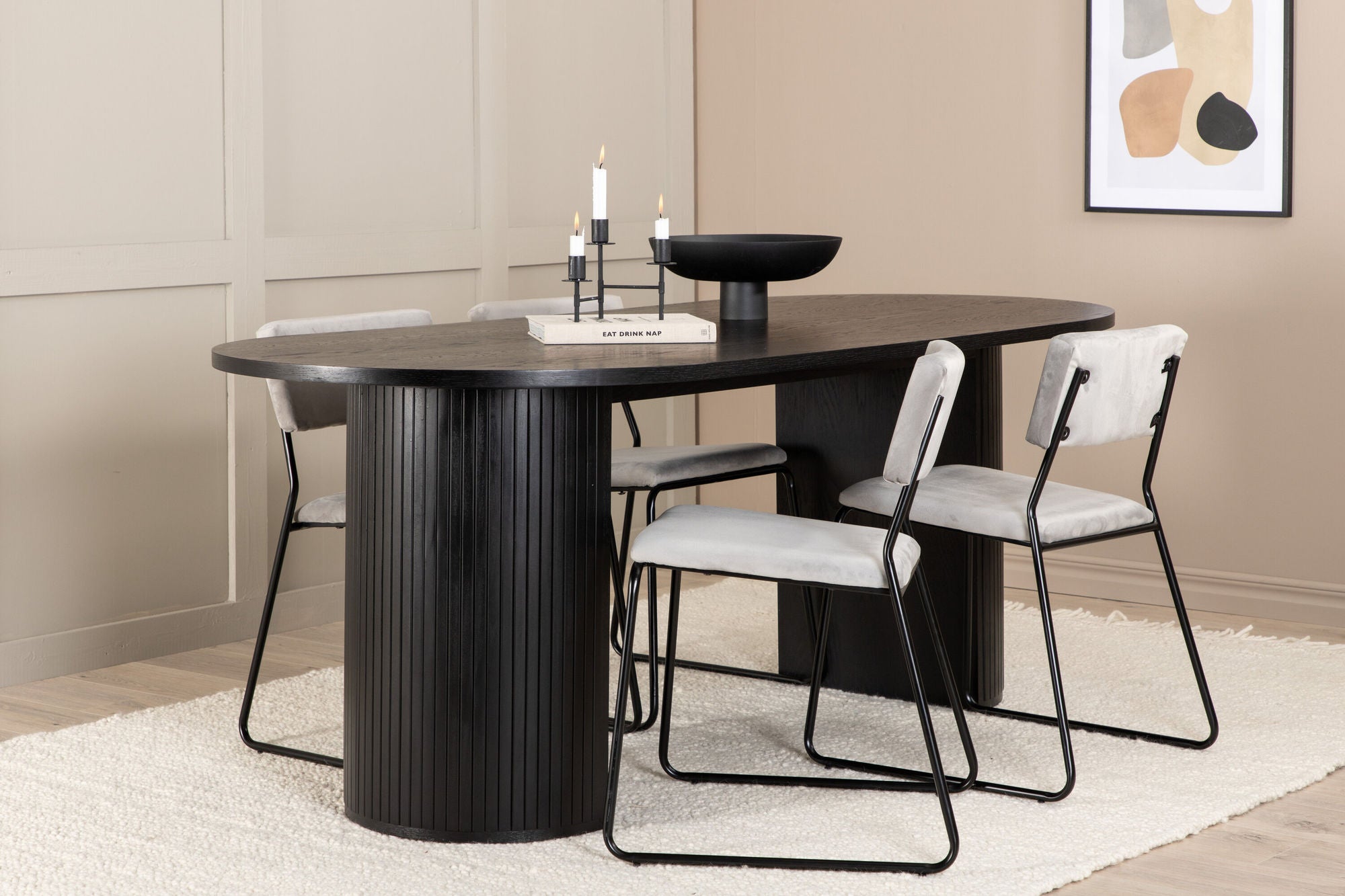 Venture Home Bianca Oval spisebord - Black / Black Veneer+Kenth stol - Black / Light Grey Velvet_4