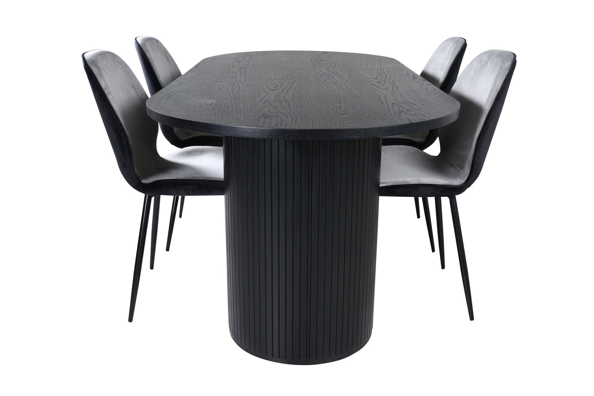 Venture Home Bianca Oval spisebord - Black / Black Veneer+Emma stol - Black / Black and Light Grey Black Velvet in Back Grey Velvet in front_4