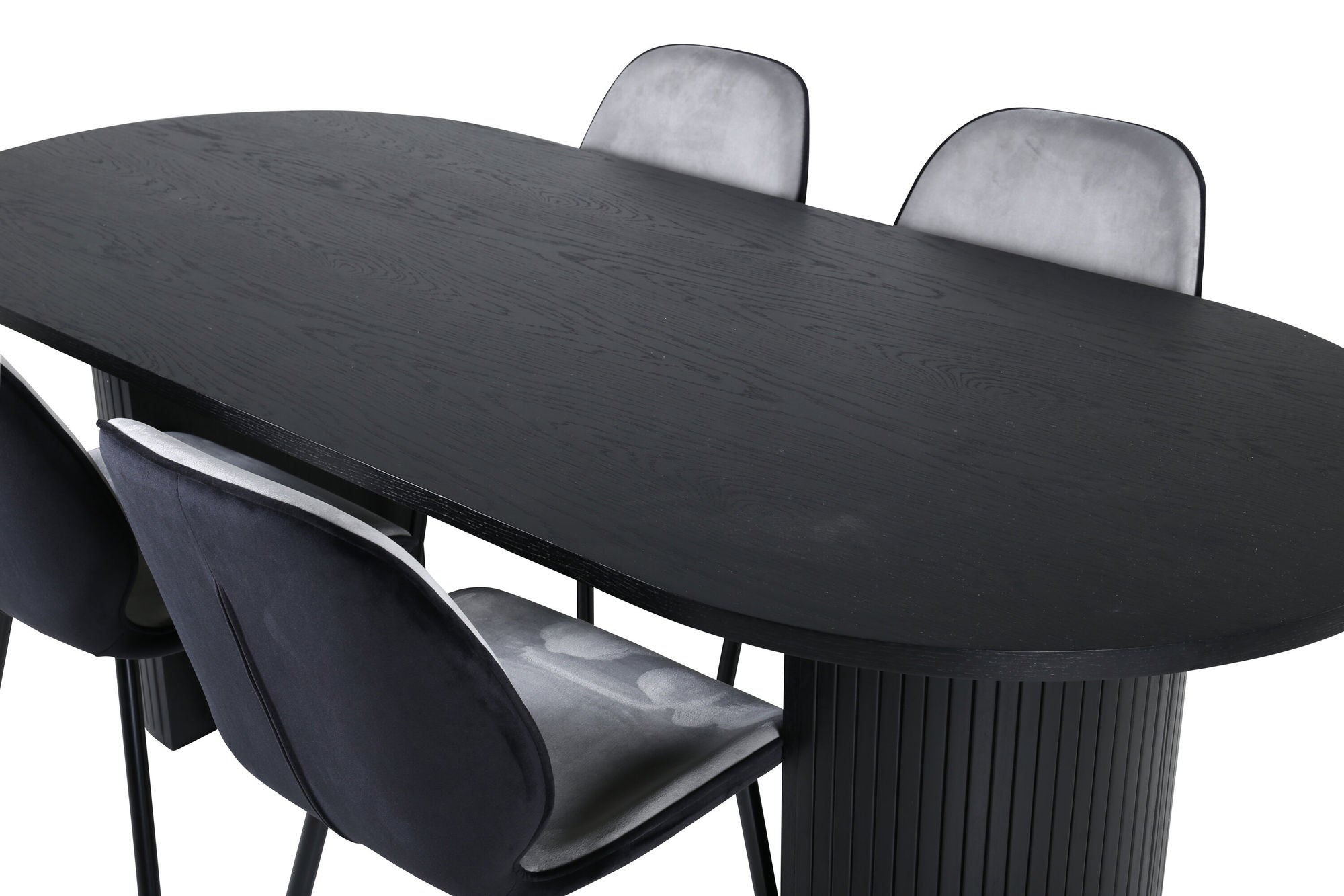 Venture Home Bianca Oval spisebord - Black / Black Veneer+Emma stol - Black / Black and Light Grey Black Velvet in Back Grey Velvet in front_4