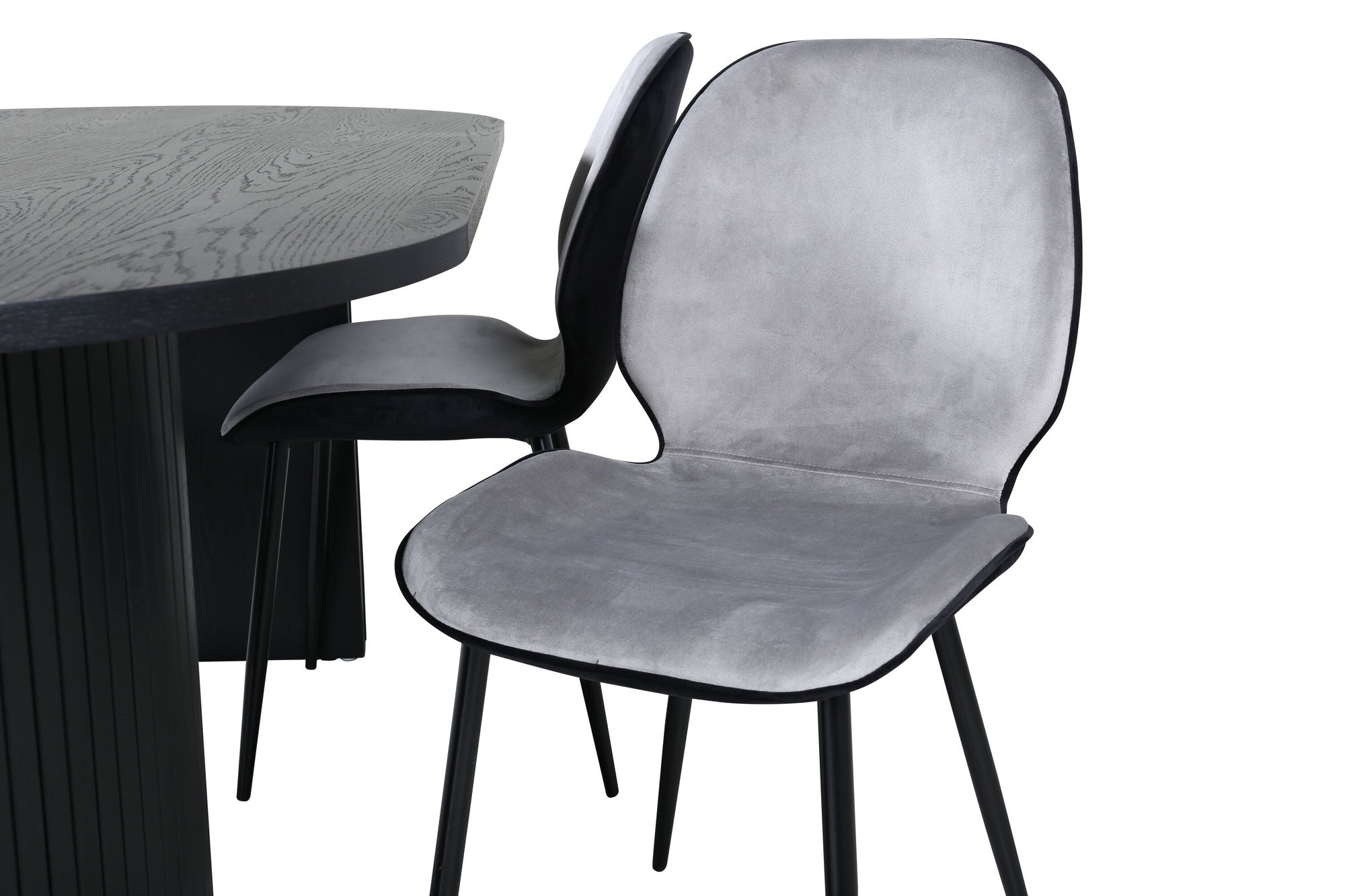 Venture Home Bianca Oval spisebord - Black / Black Veneer+Emma stol - Black / Black and Light Grey Black Velvet in Back Grey Velvet in front_4