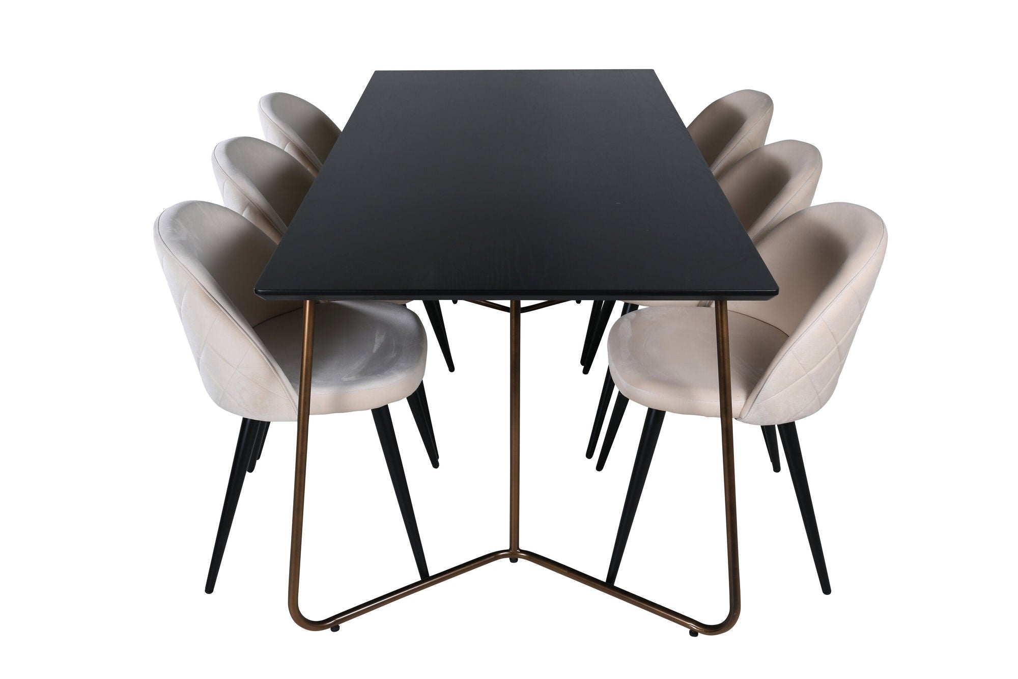 Venture Home Petra spisebord , Distressed Copper Black Veneer+Velvet Stitches stol , Black Beige Velvet_6