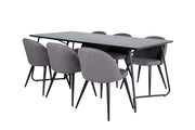 Venture Home Petra spisebord - Black / Black Veneer+Velvet Stitches stol - Black / Grey Micro Fibre_6
