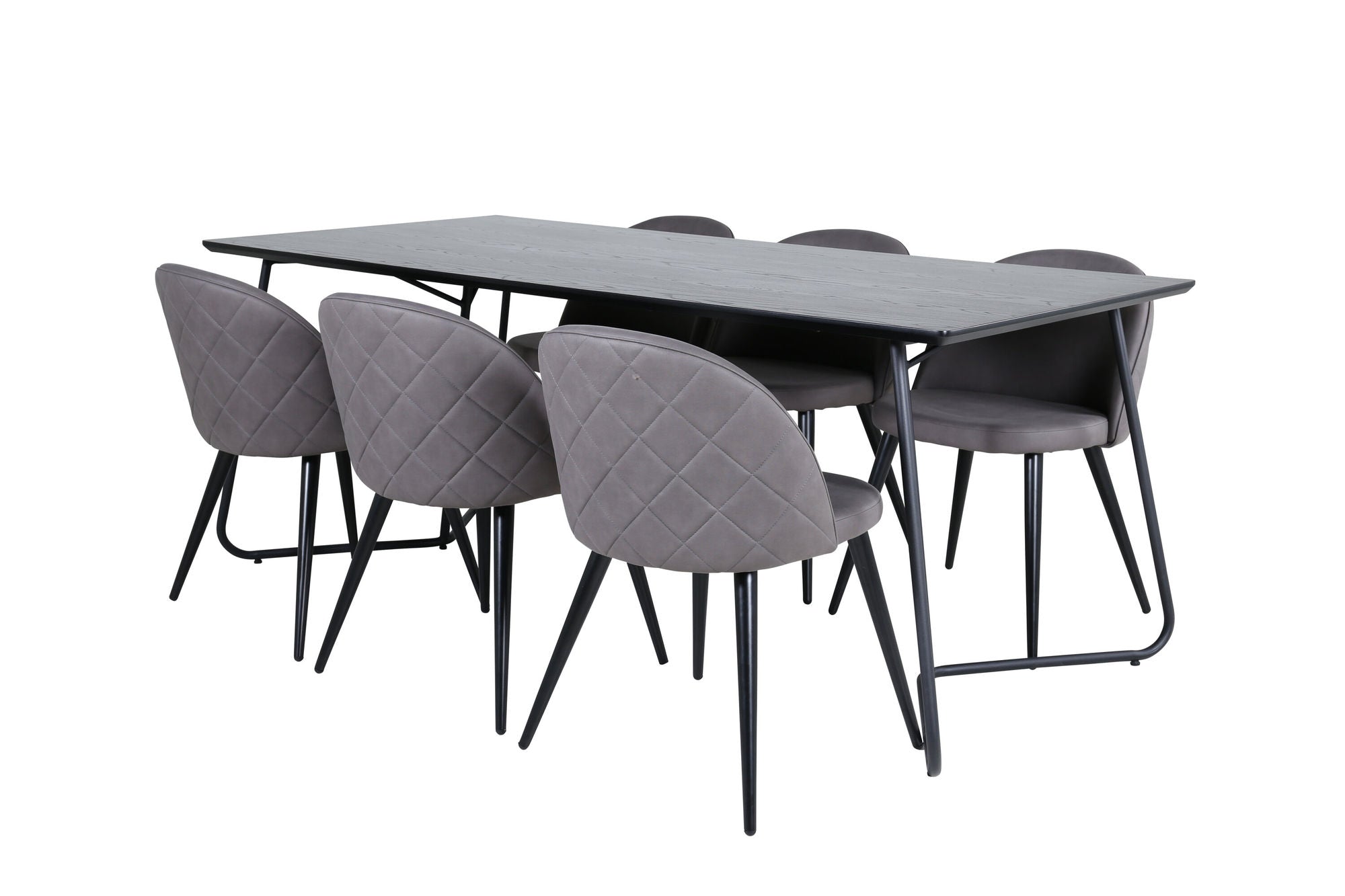 Venture Home Petra spisebord - Black / Black Veneer+Velvet Stitches stol - Black / Grey Micro Fibre_6