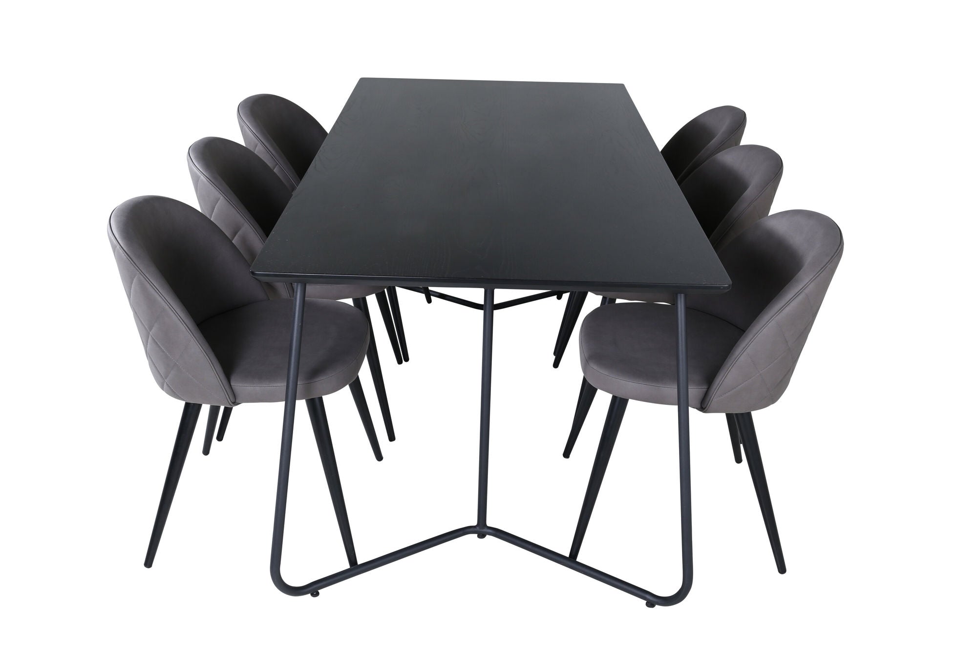 Venture Home Petra spisebord - Black / Black Veneer+Velvet Stitches stol - Black / Grey Micro Fibre_6