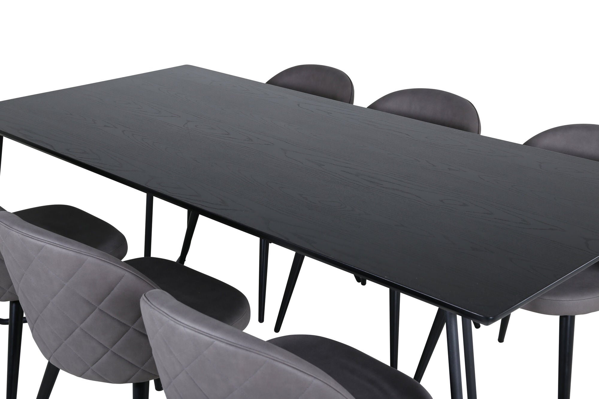 Venture Home Petra spisebord - Black / Black Veneer+Velvet Stitches stol - Black / Grey Micro Fibre_6