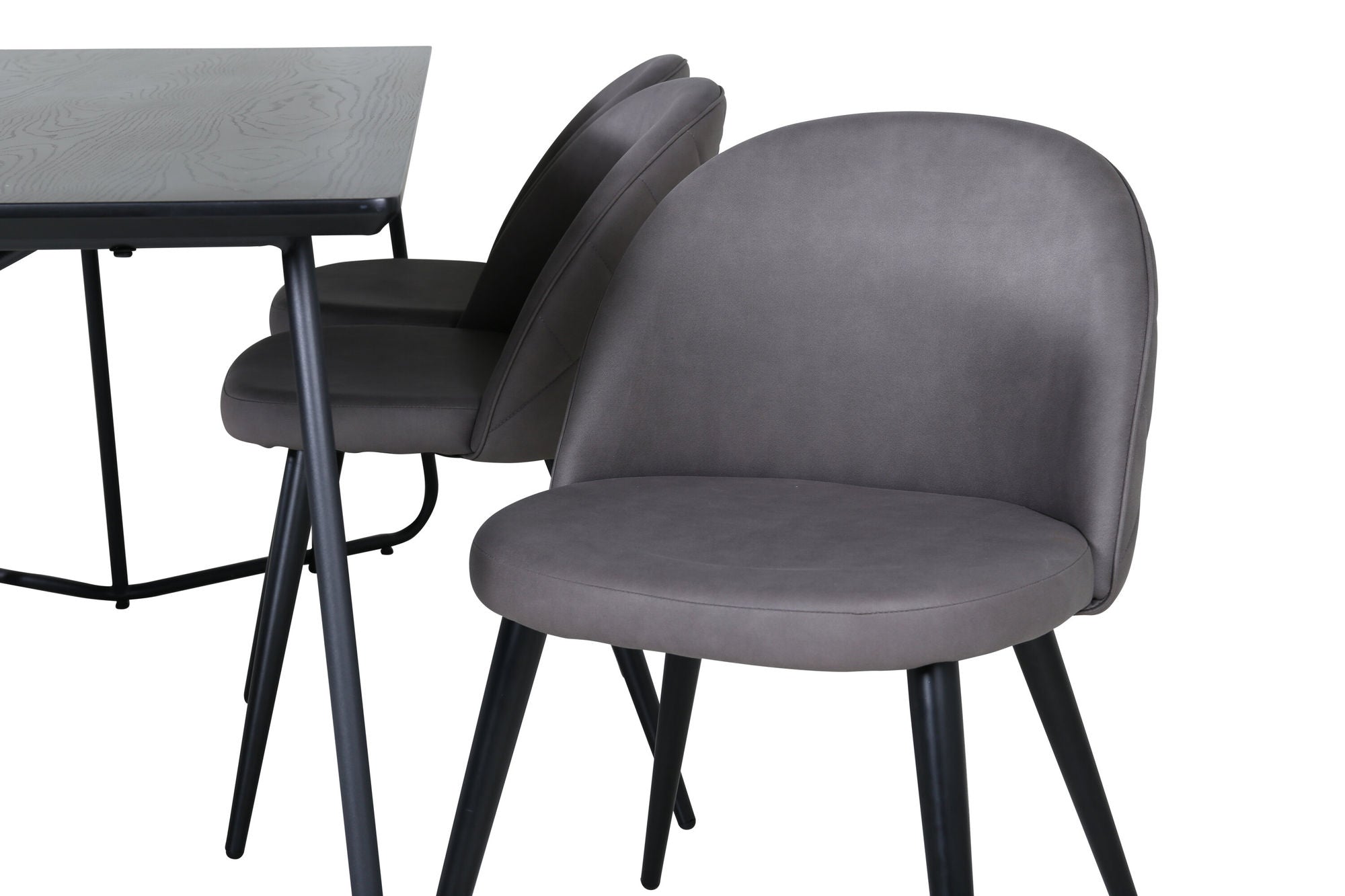 Venture Home Petra spisebord - Black / Black Veneer+Velvet Stitches stol - Black / Grey Micro Fibre_6