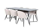 Venture Home Petra spisebord - Black / Black Veneer+Velvet Stitches stol - Black / Beige Fabric (Polyester linen )_6