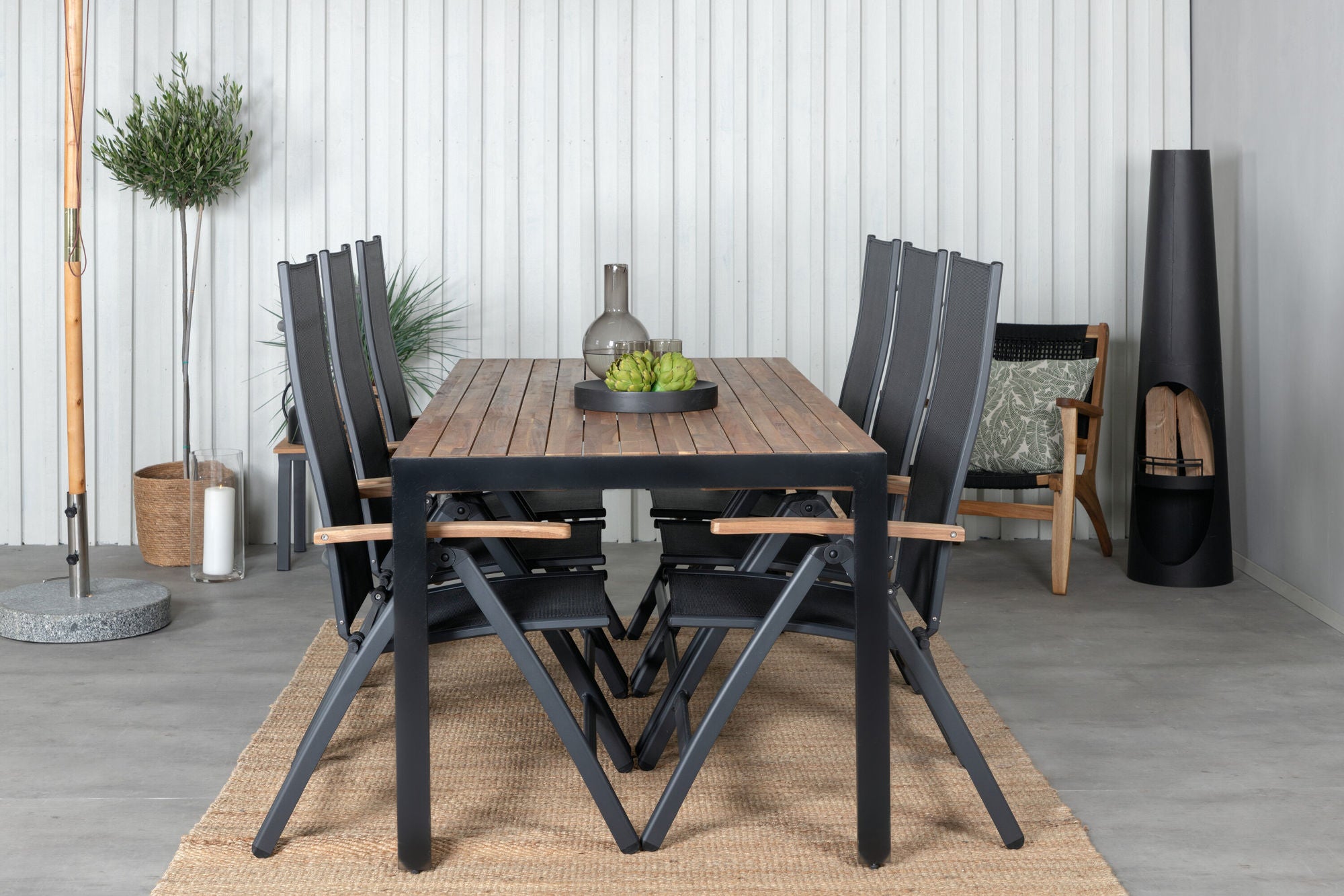 Venture Home Bois spisebord 205*90cm - Black Legs / Acacia +Panama Light 5-pos stol Black / Black and teak_6