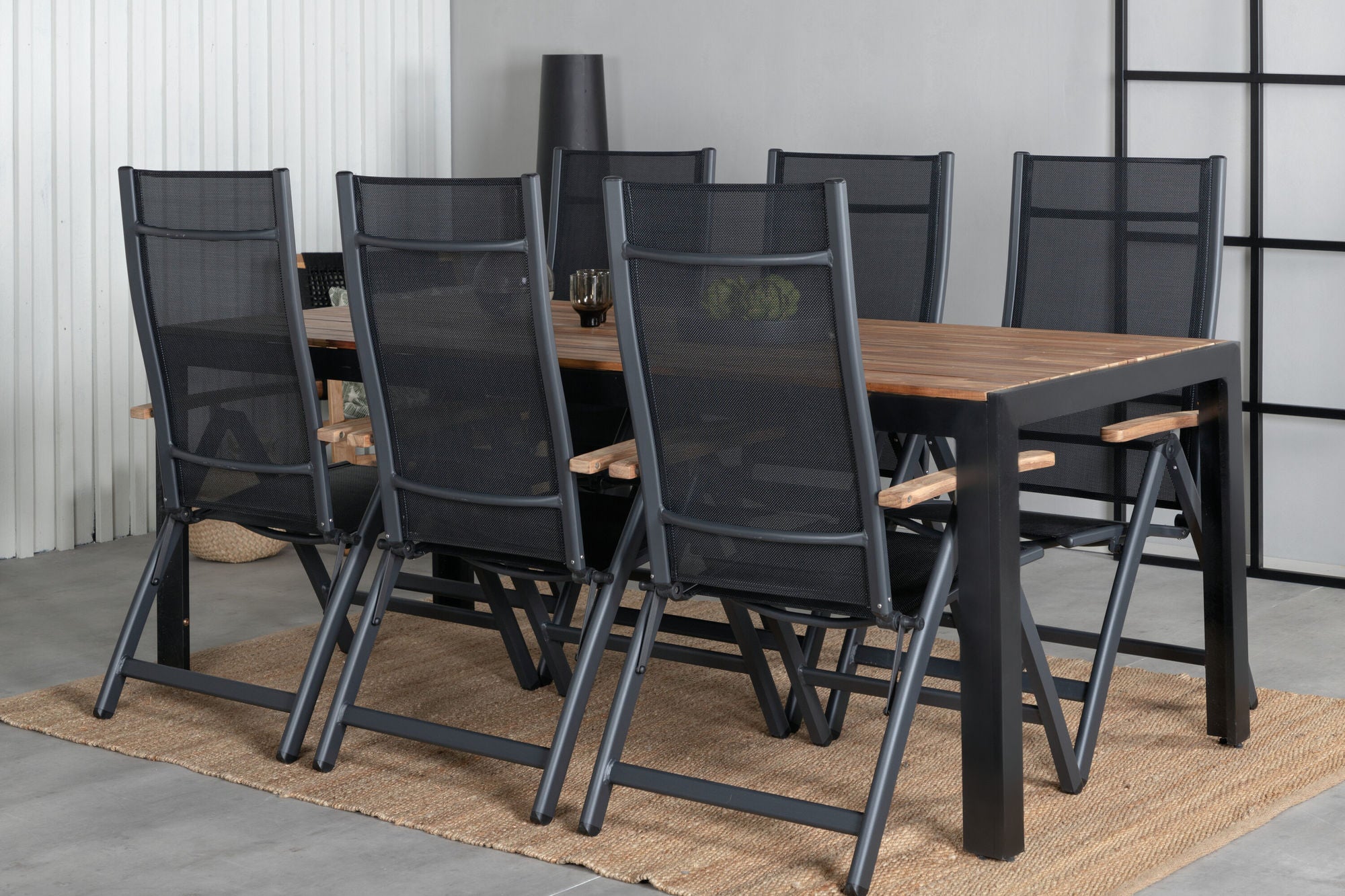 Venture Home Bois spisebord 205*90cm - Black Legs / Acacia +Panama Light 5-pos stol Black / Black and teak_6
