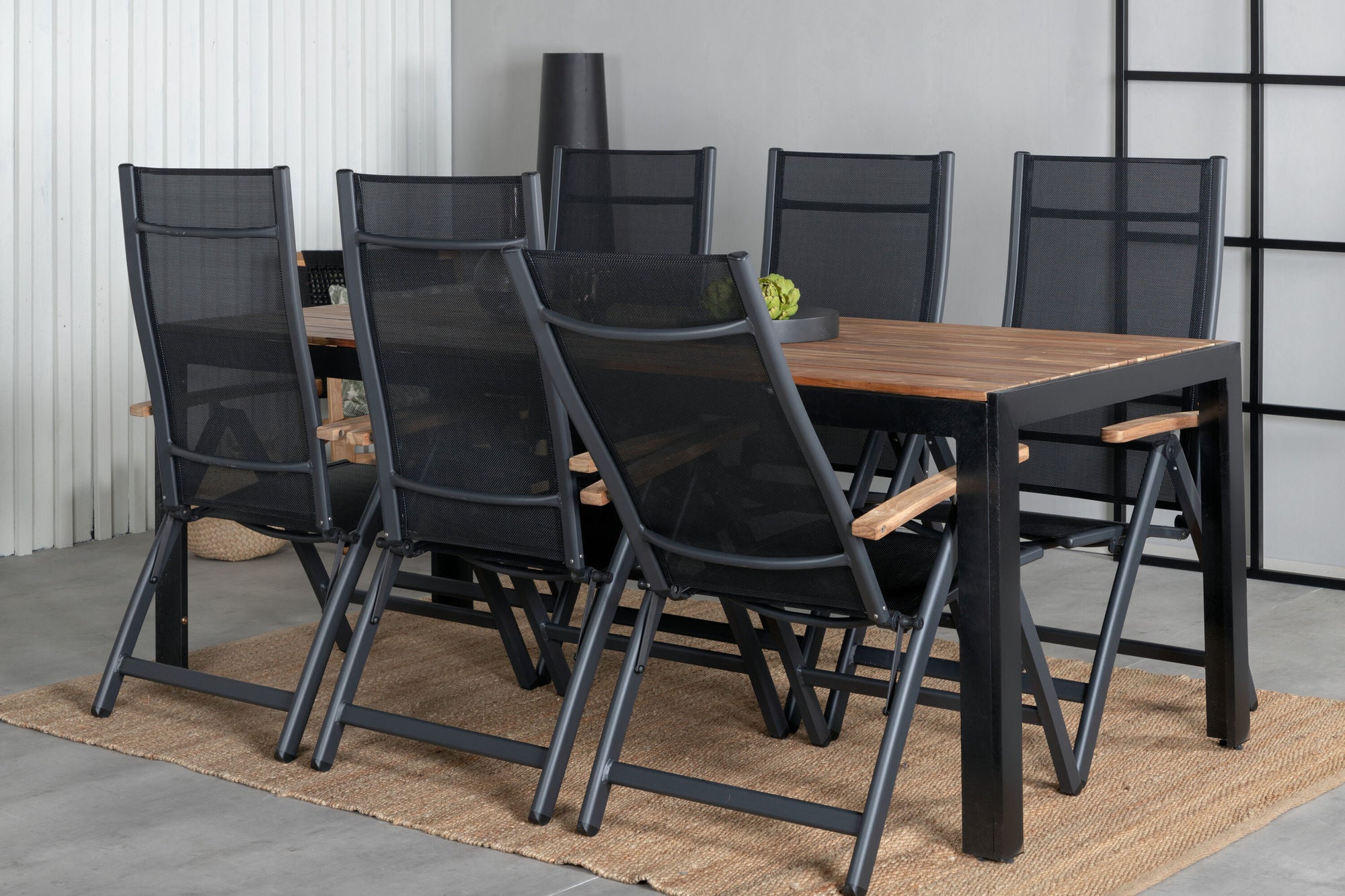 Venture Home Bois spisebord 205*90cm - Black Legs / Acacia +Panama Light 5-pos stol Black / Black and teak_6