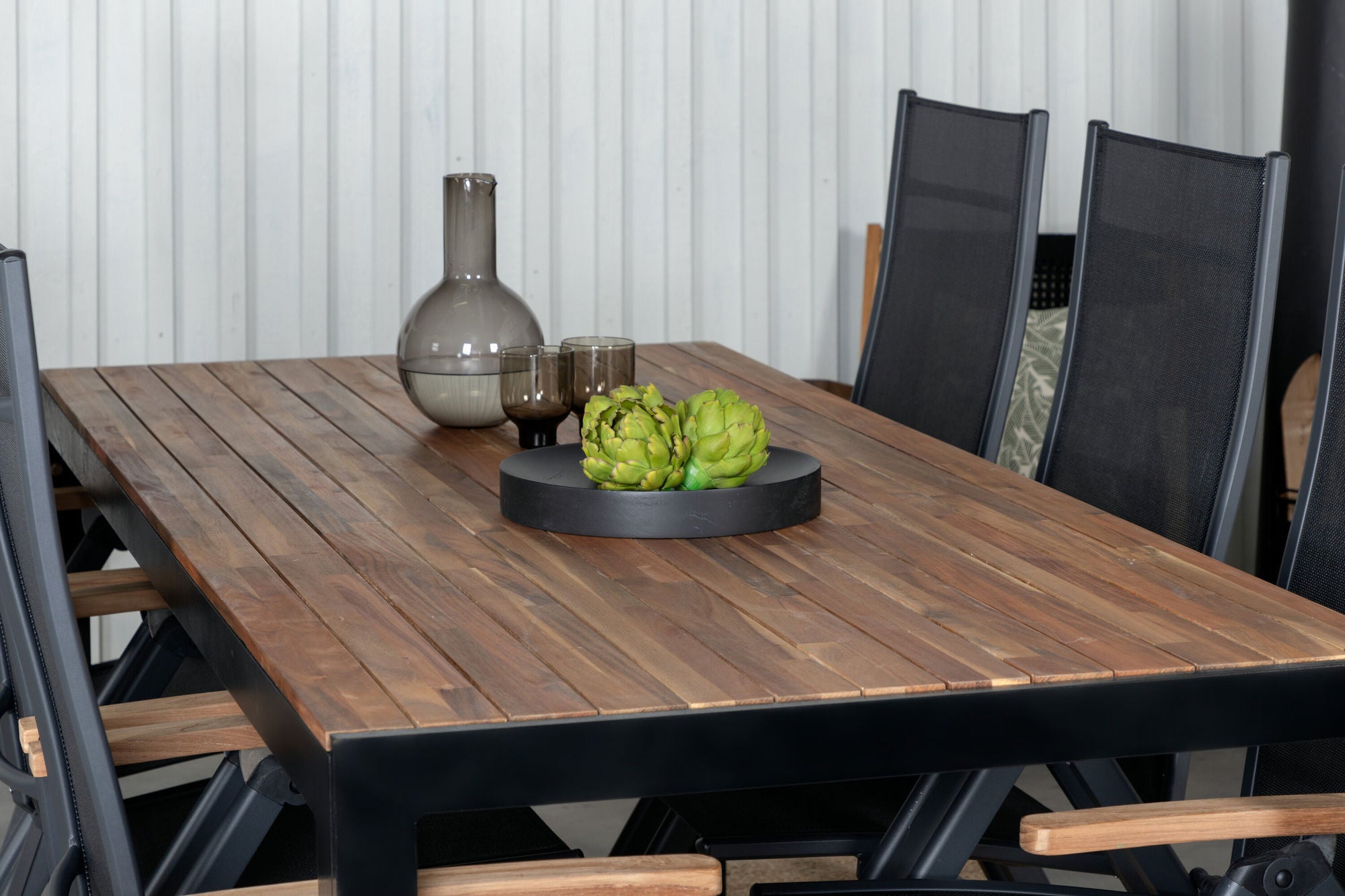 Venture Home Bois spisebord 205*90cm - Black Legs / Acacia +Panama Light 5-pos stol Black / Black and teak_6