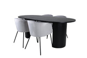 Venture Home Bianca Oval spisebord - Black / Black Veneer+Berit stol - Black / Light Grey Velvet_4