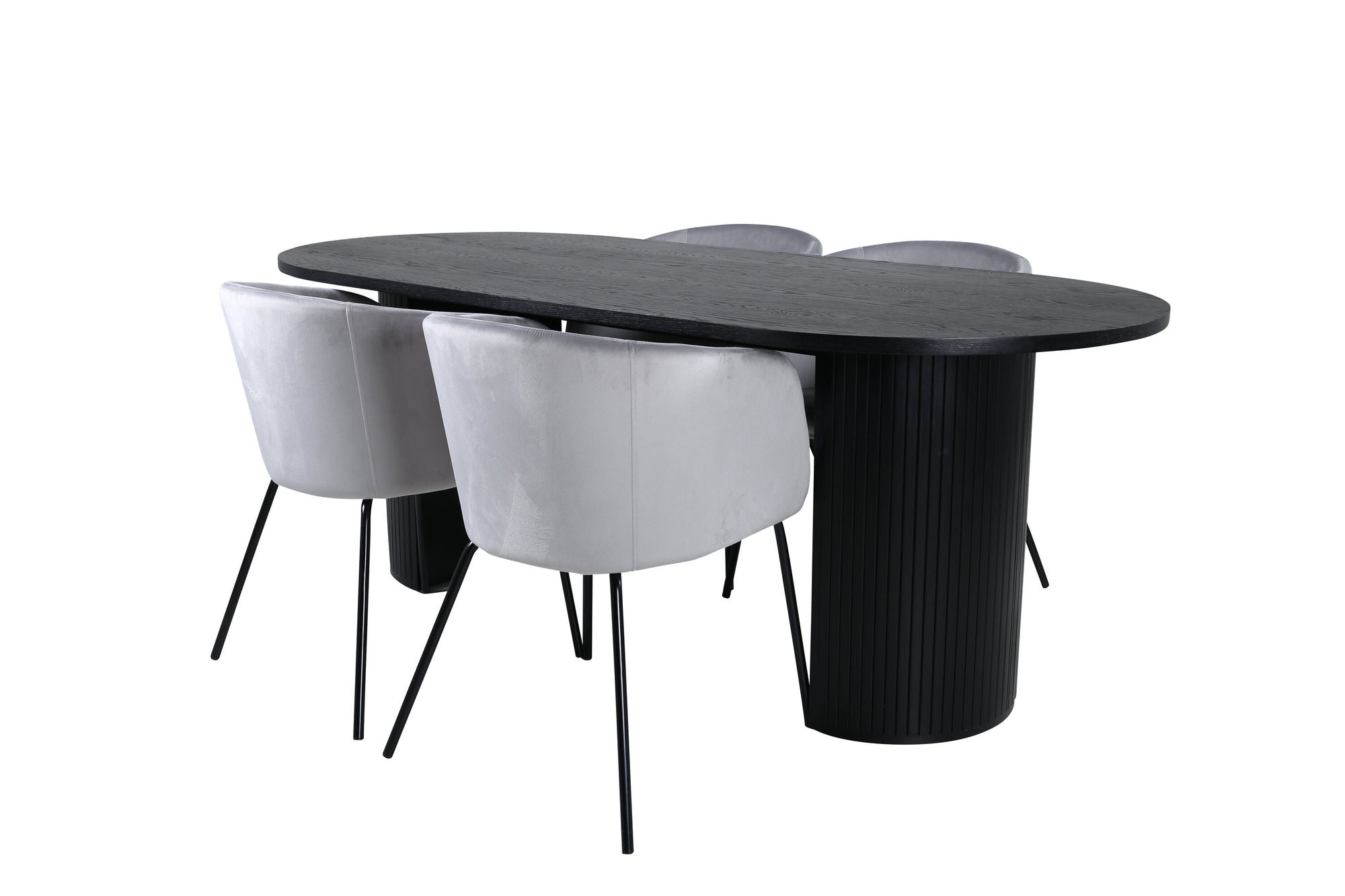 Venture Home Bianca Oval spisebord - Black / Black Veneer+Berit stol - Black / Light Grey Velvet_4