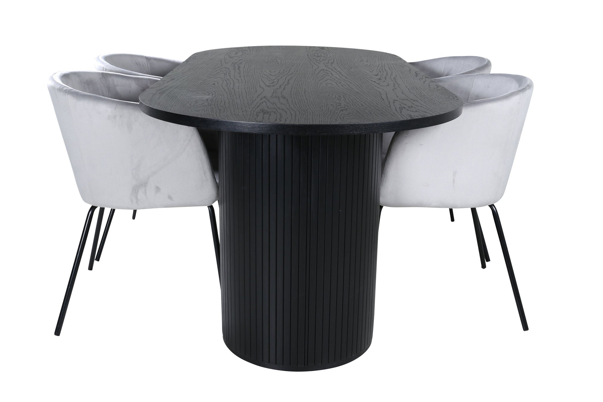 Venture Home Bianca Oval spisebord - Black / Black Veneer+Berit stol - Black / Light Grey Velvet_4