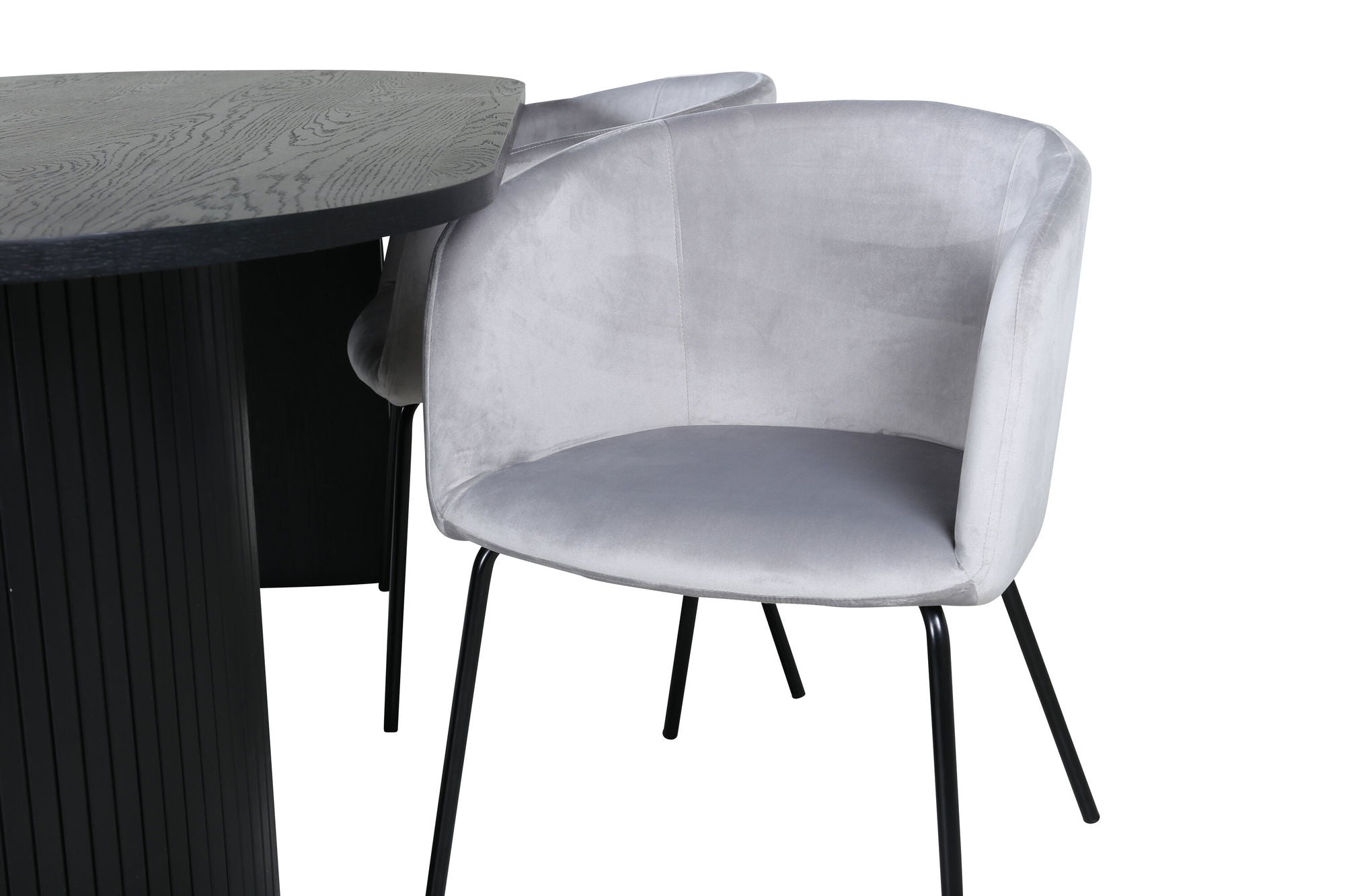 Venture Home Bianca Oval spisebord - Black / Black Veneer+Berit stol - Black / Light Grey Velvet_4
