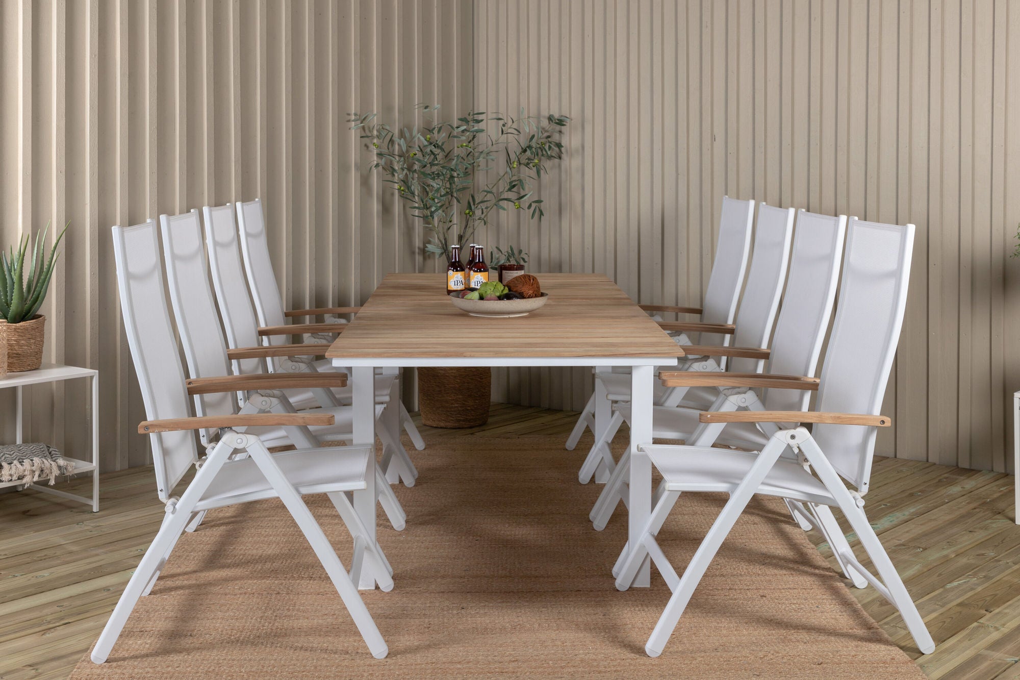 Venture Home Mexico bord 180/240 - White/Teak+Panama Light 5-pos stol White / white_8