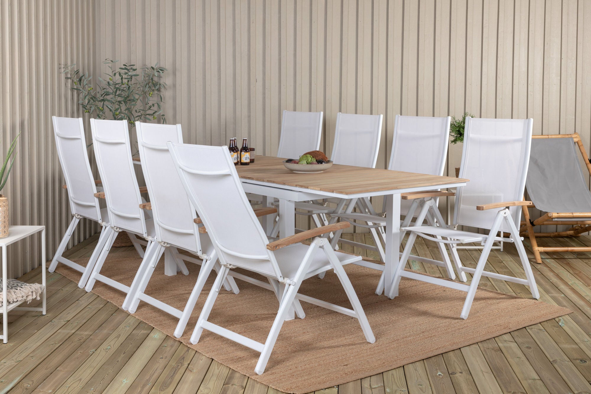 Venture Home Mexico bord 180/240 - White/Teak+Panama Light 5-pos stol White / white_8