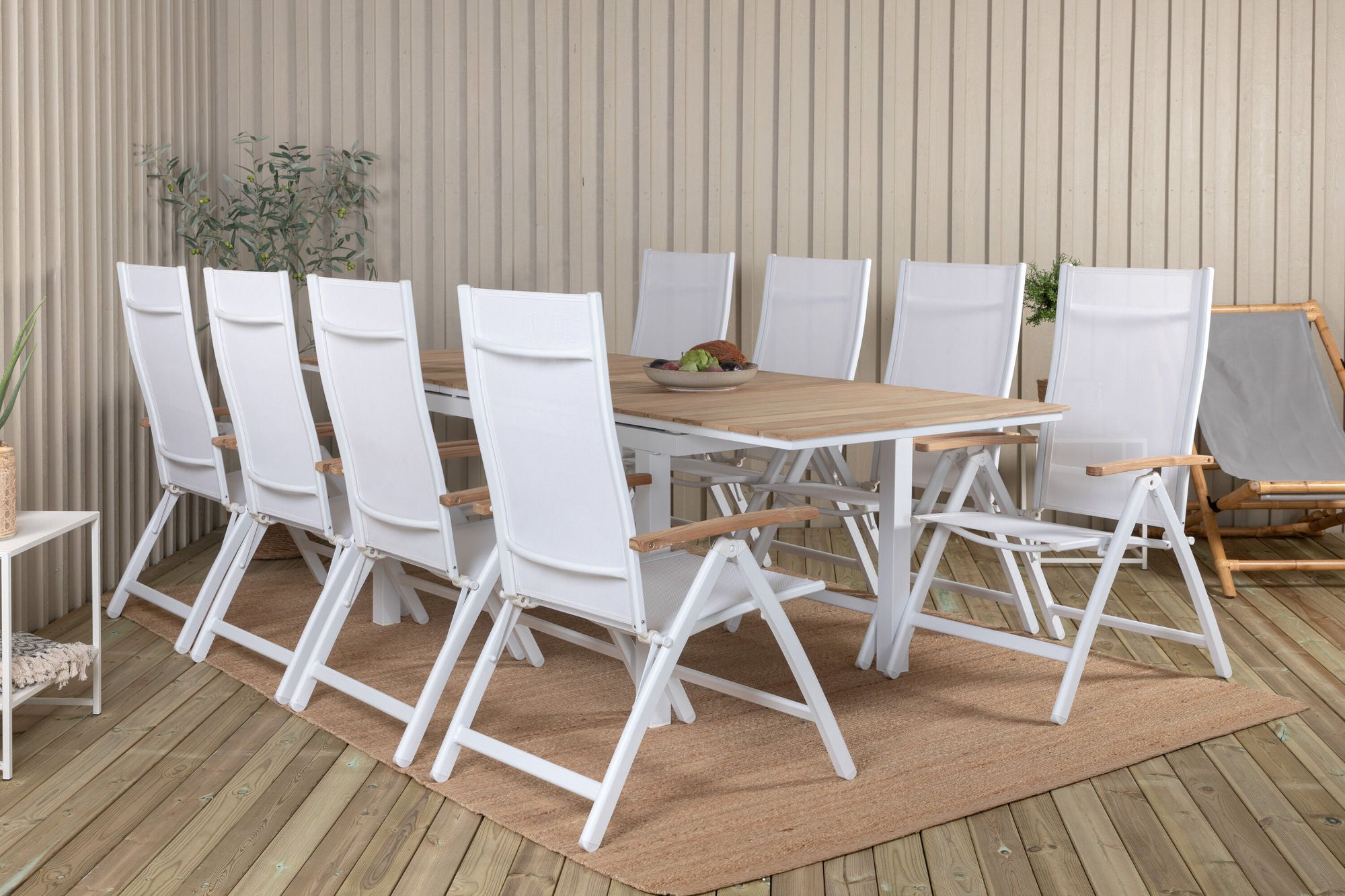Venture Home Mexico bord 180/240 - White/Teak+Panama Light 5-pos stol White / white_8