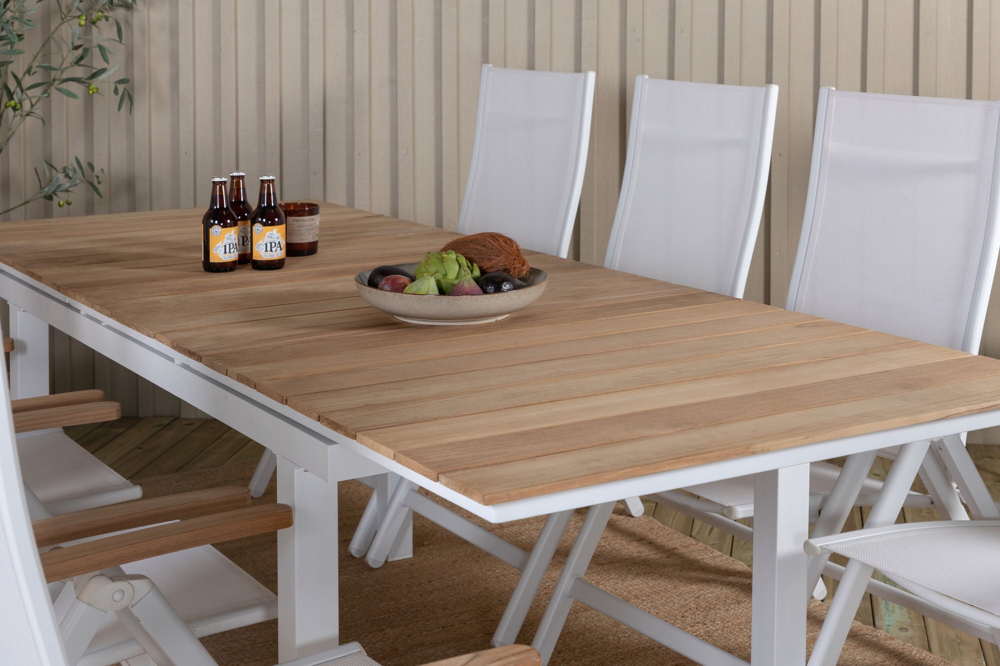 Venture Home Mexico bord 180/240 - White/Teak+Panama Light 5-pos stol White / white_8