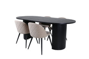 Venture Home Bianca Oval spisebord - Black / Black Veneer+Velvet Stitches stol - Black / Beige Fabric (Polyester linen )_4