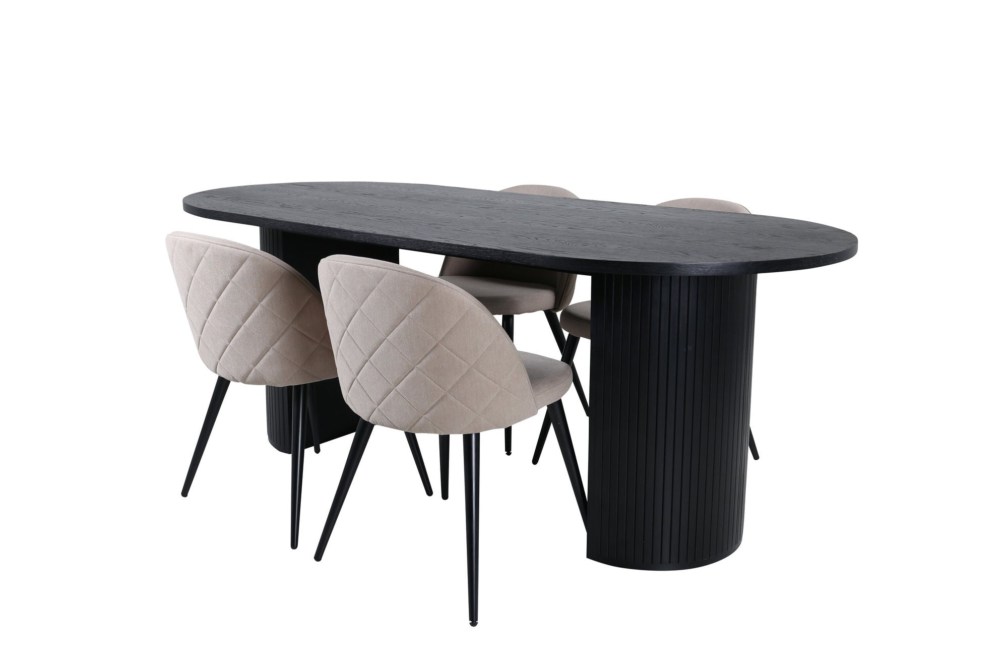 Venture Home Bianca Oval spisebord - Black / Black Veneer+Velvet Stitches stol - Black / Beige Fabric (Polyester linen )_4