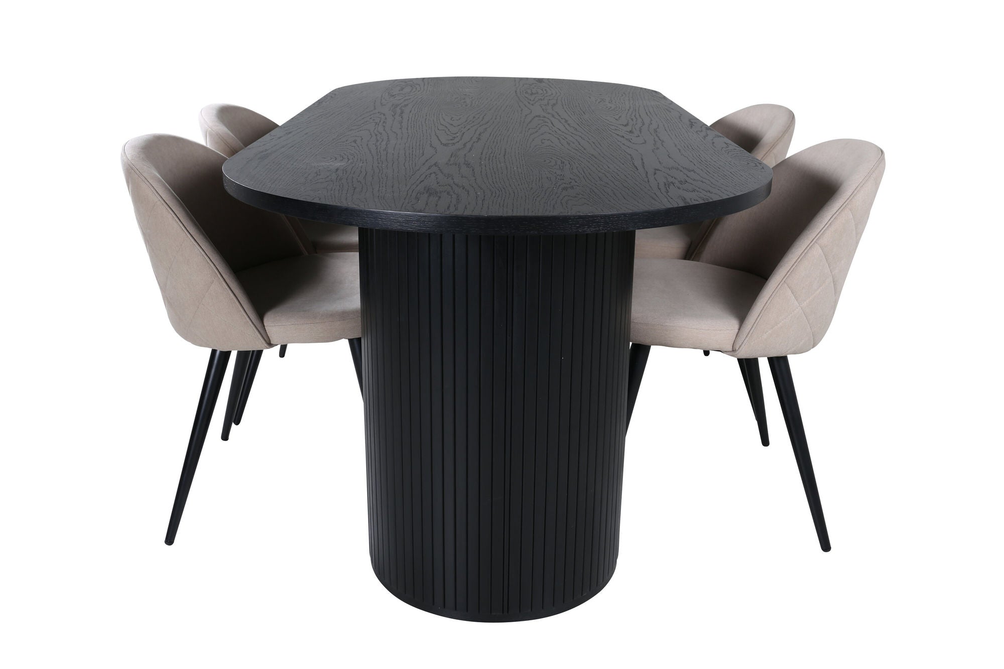 Venture Home Bianca Oval spisebord - Black / Black Veneer+Velvet Stitches stol - Black / Beige Fabric (Polyester linen )_4