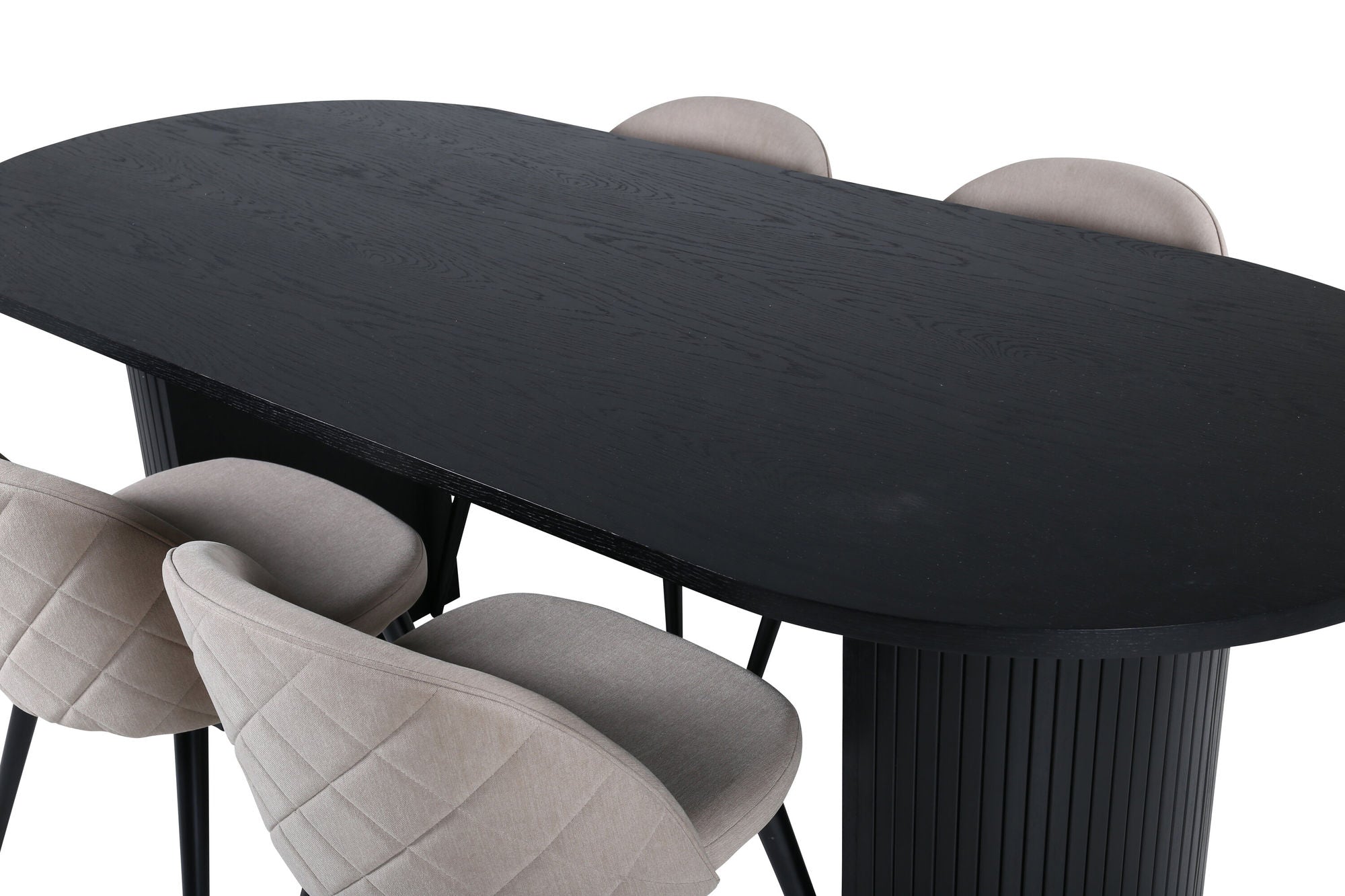 Venture Home Bianca Oval spisebord - Black / Black Veneer+Velvet Stitches stol - Black / Beige Fabric (Polyester linen )_4