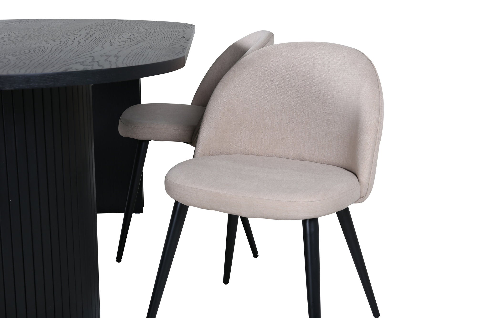 Venture Home Bianca Oval spisebord - Black / Black Veneer+Velvet Stitches stol - Black / Beige Fabric (Polyester linen )_4