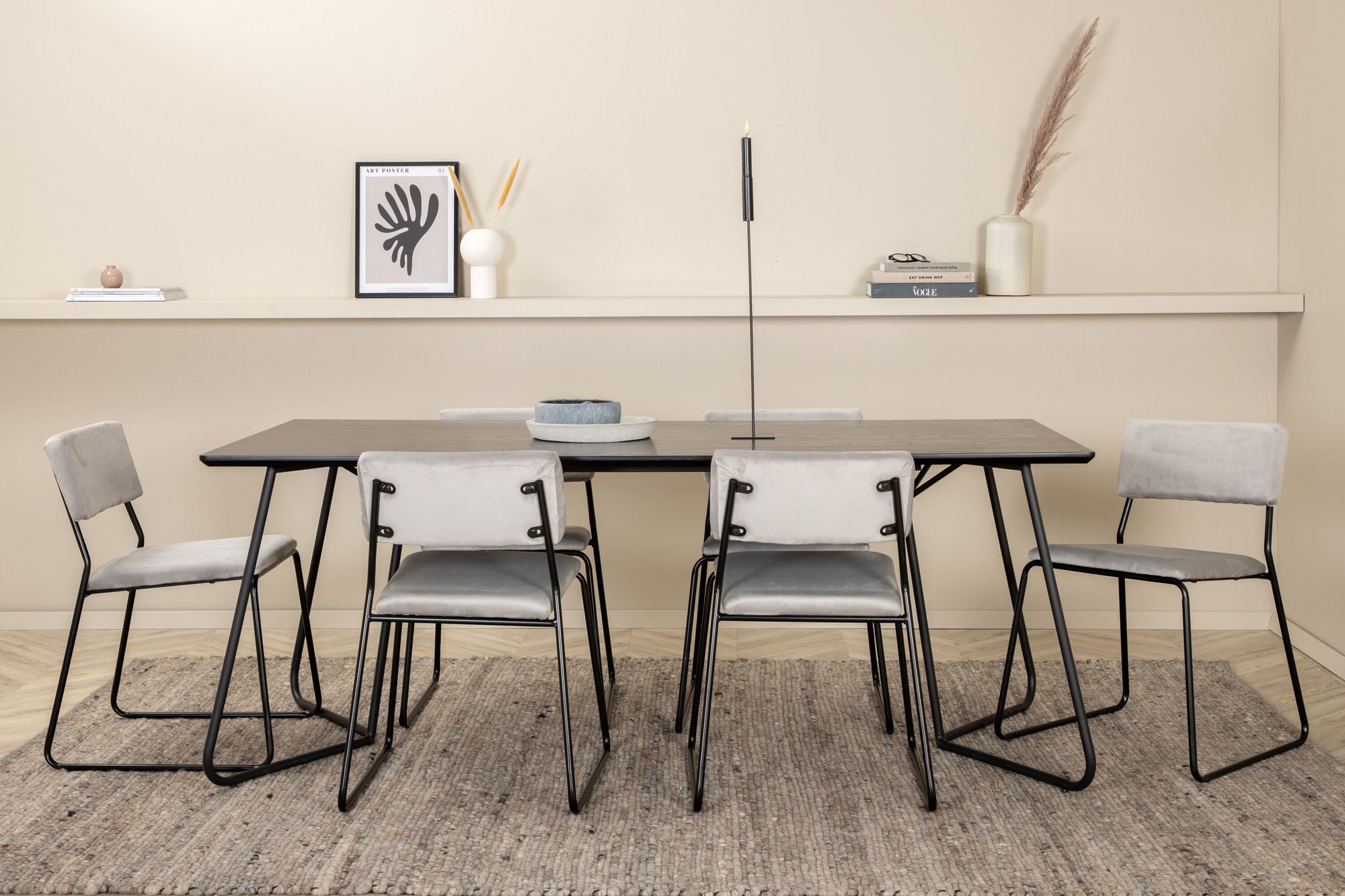 Venture Home Petra spisebord - Black / Black Veneer+Kenth stol - Black / Light Grey Velvet_6