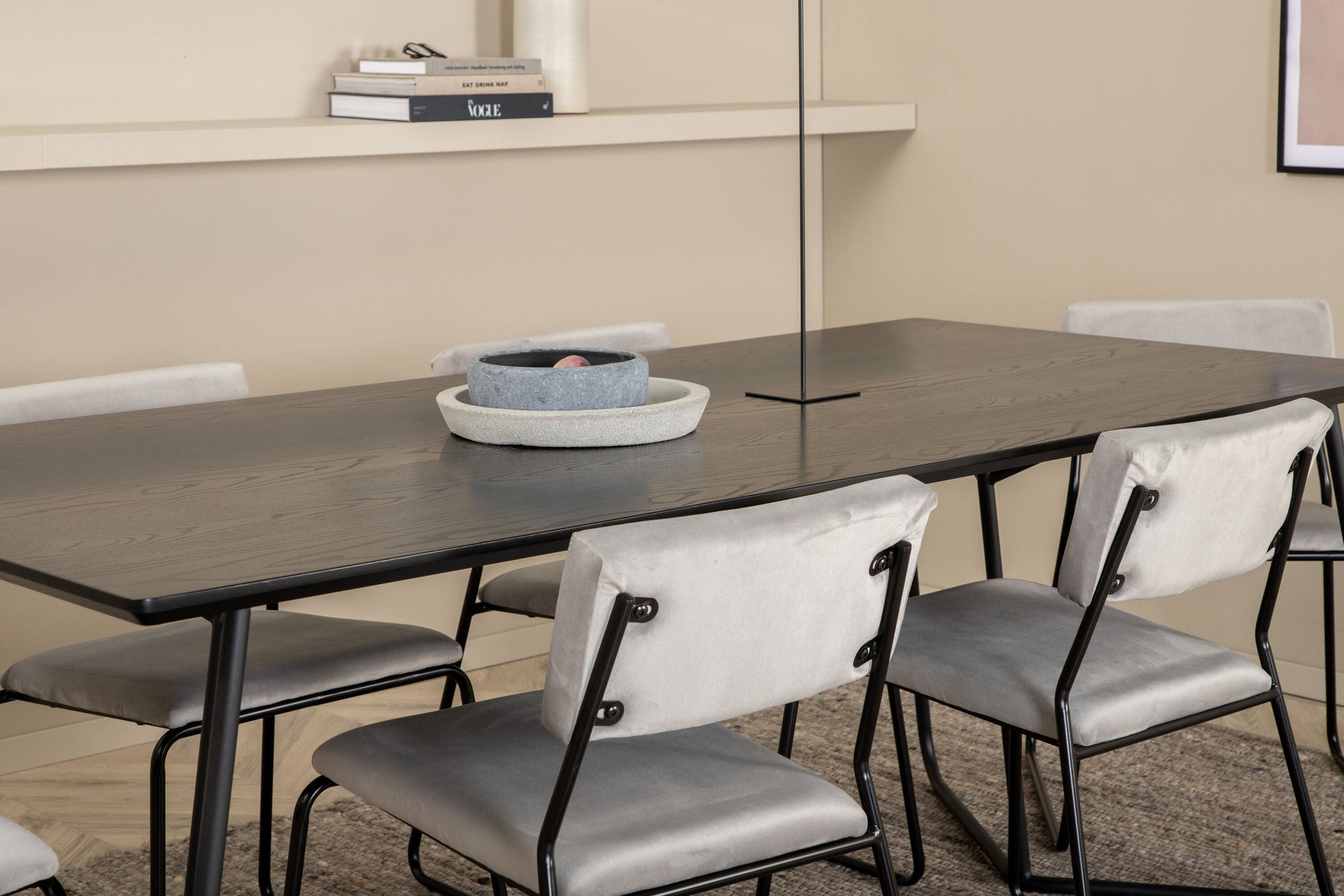Venture Home Petra spisebord - Black / Black Veneer+Kenth stol - Black / Light Grey Velvet_6