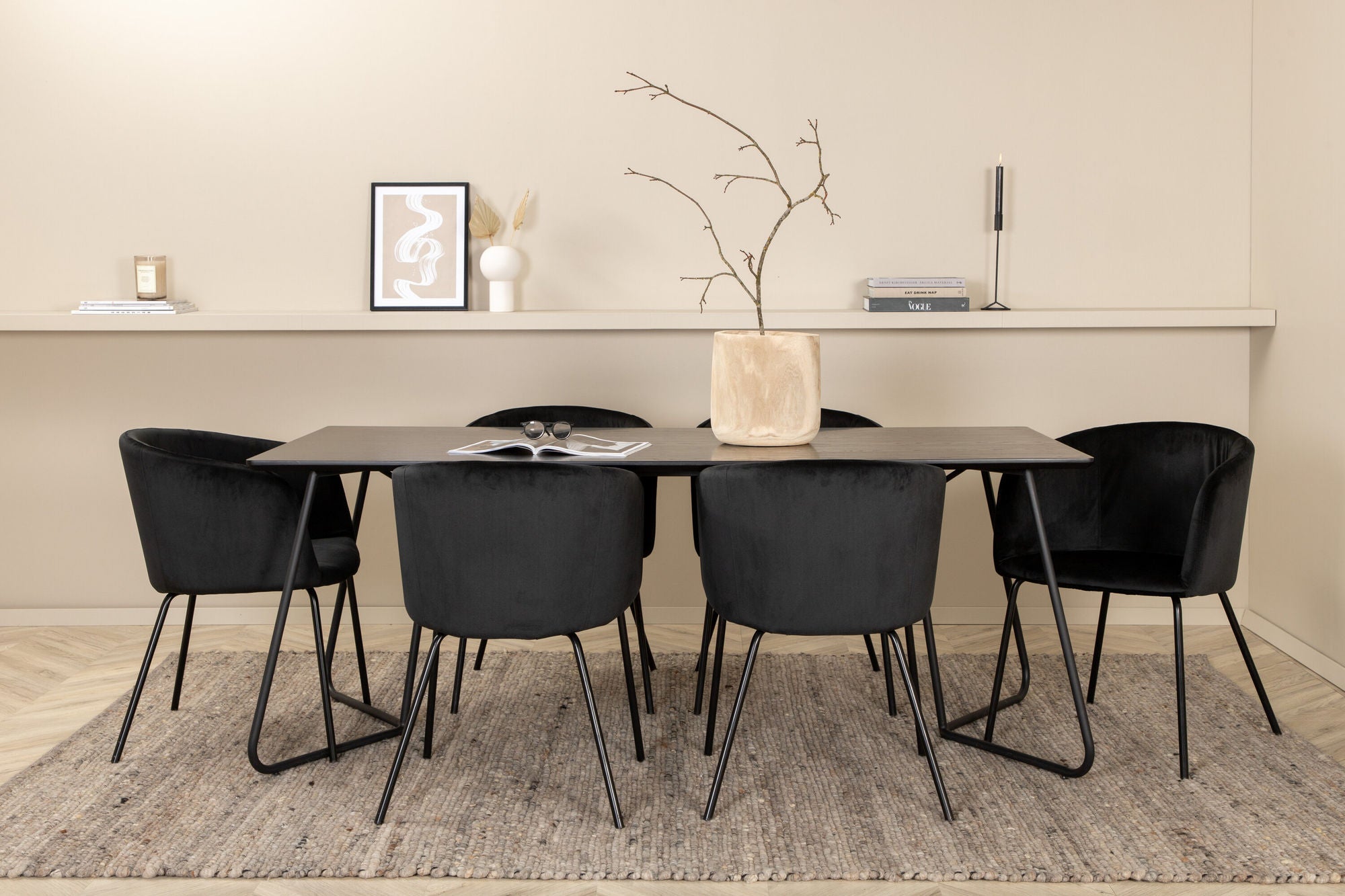 Venture Home Petra spisebord - Black / Black Veneer+Berit stol - Black / Black Velvet_6