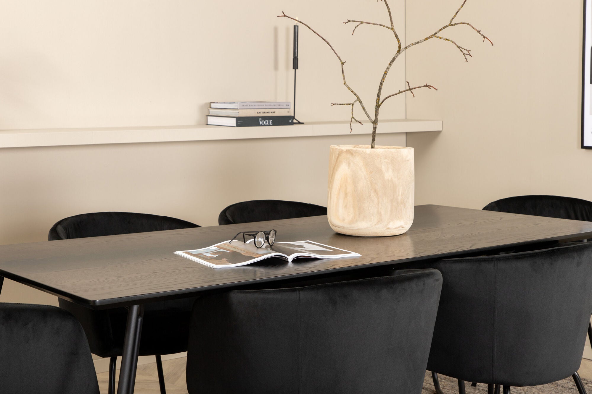 Venture Home Petra spisebord - Black / Black Veneer+Berit stol - Black / Black Velvet_6