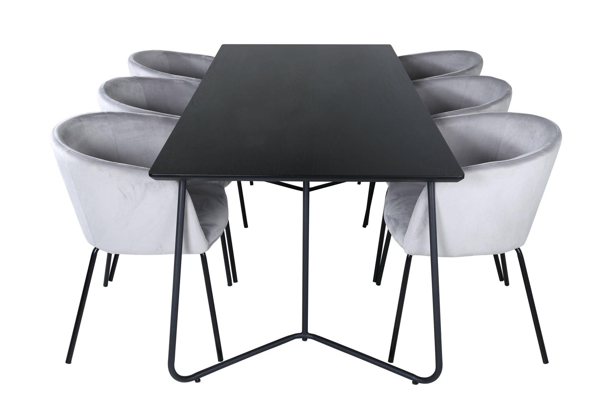 Venture Home Petra spisebord - Black / Black Veneer+Berit stol - Black / Light Grey Velvet_6